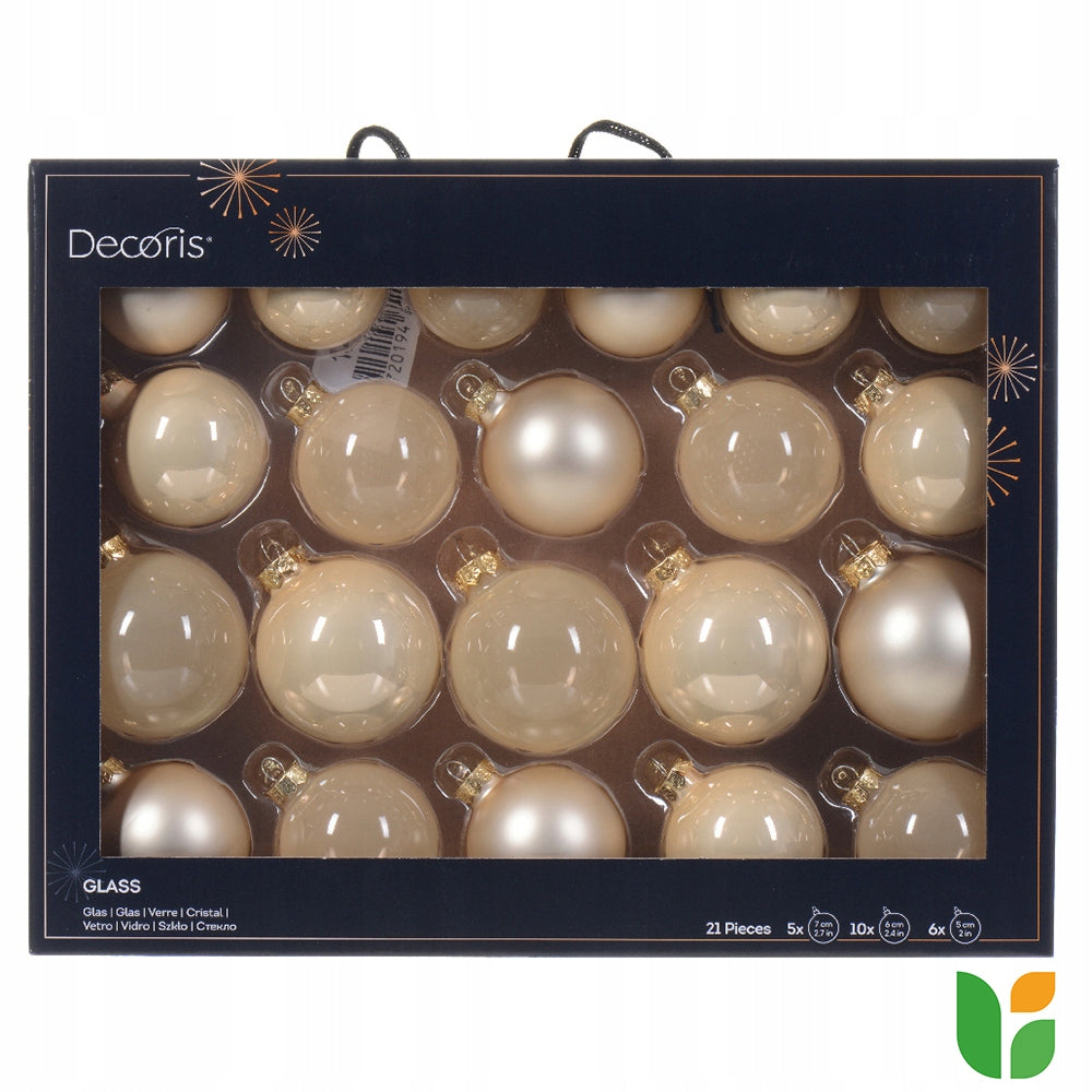 Glass pearl Christmas tree baubles 5-7cm 21pcs Christmas tree ornaments mix Brand Decoris