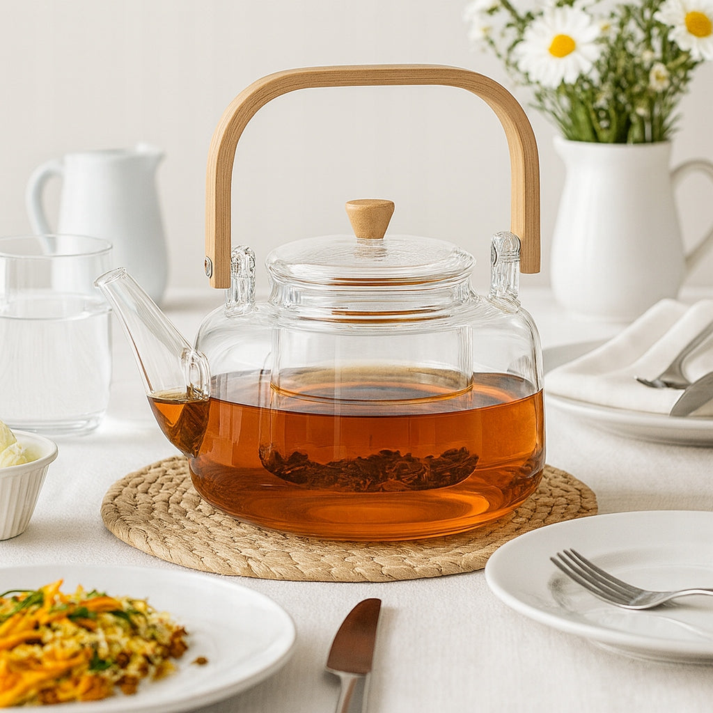Glass pot for brewing tea herbs 1000ml with lid infuser Material glass