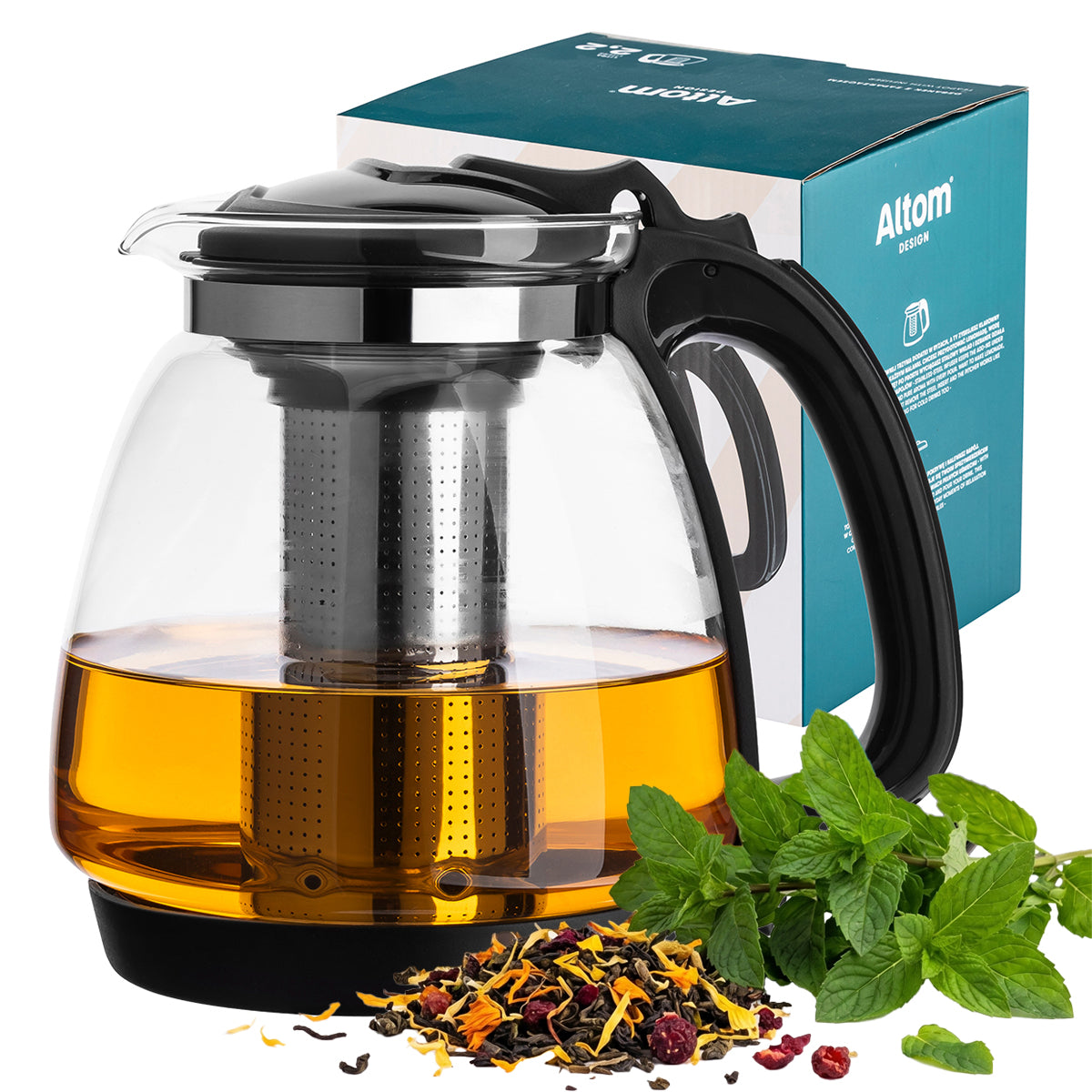 Glass pot for tea herbs with infuser 2,2 l for beverages Altom Design