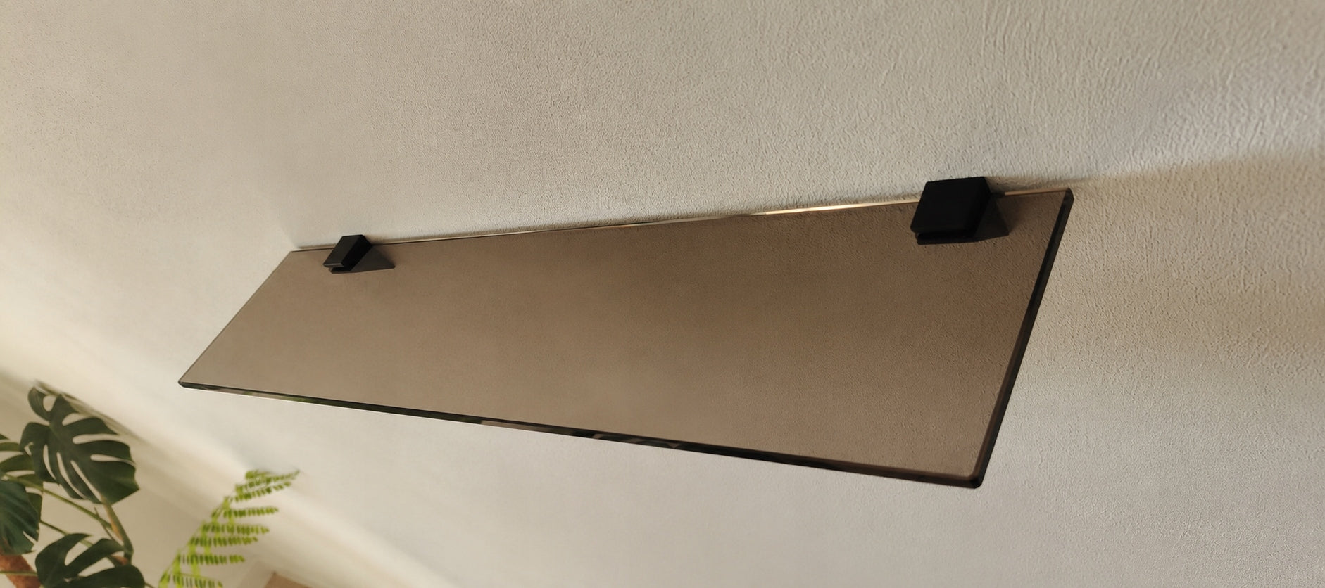 Glass shelf brown smoky 8mm 60x14cm black handles Furniture height 0.8 cm