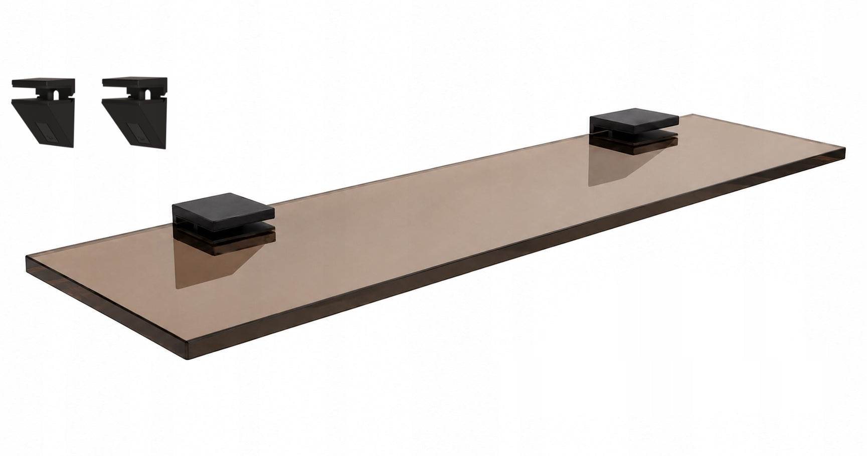 Glass shelf brown smoky 8mm 60x14cm black handles