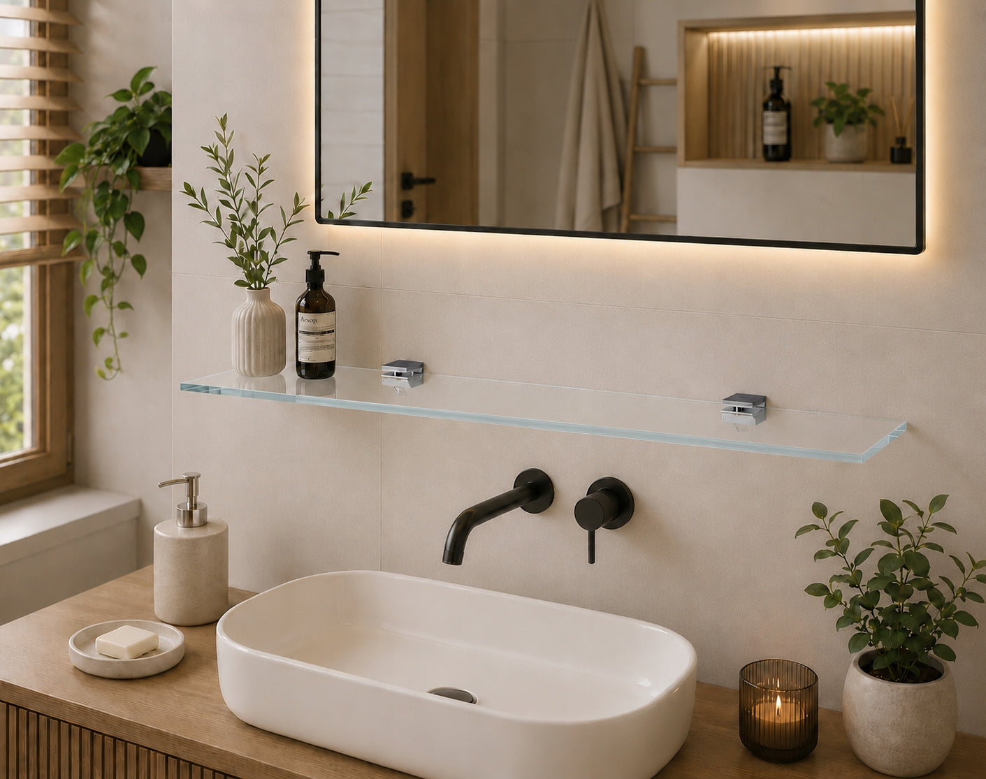 Glass shelf colorless optiwhite 8mm 60x14cm handles Brand RAL