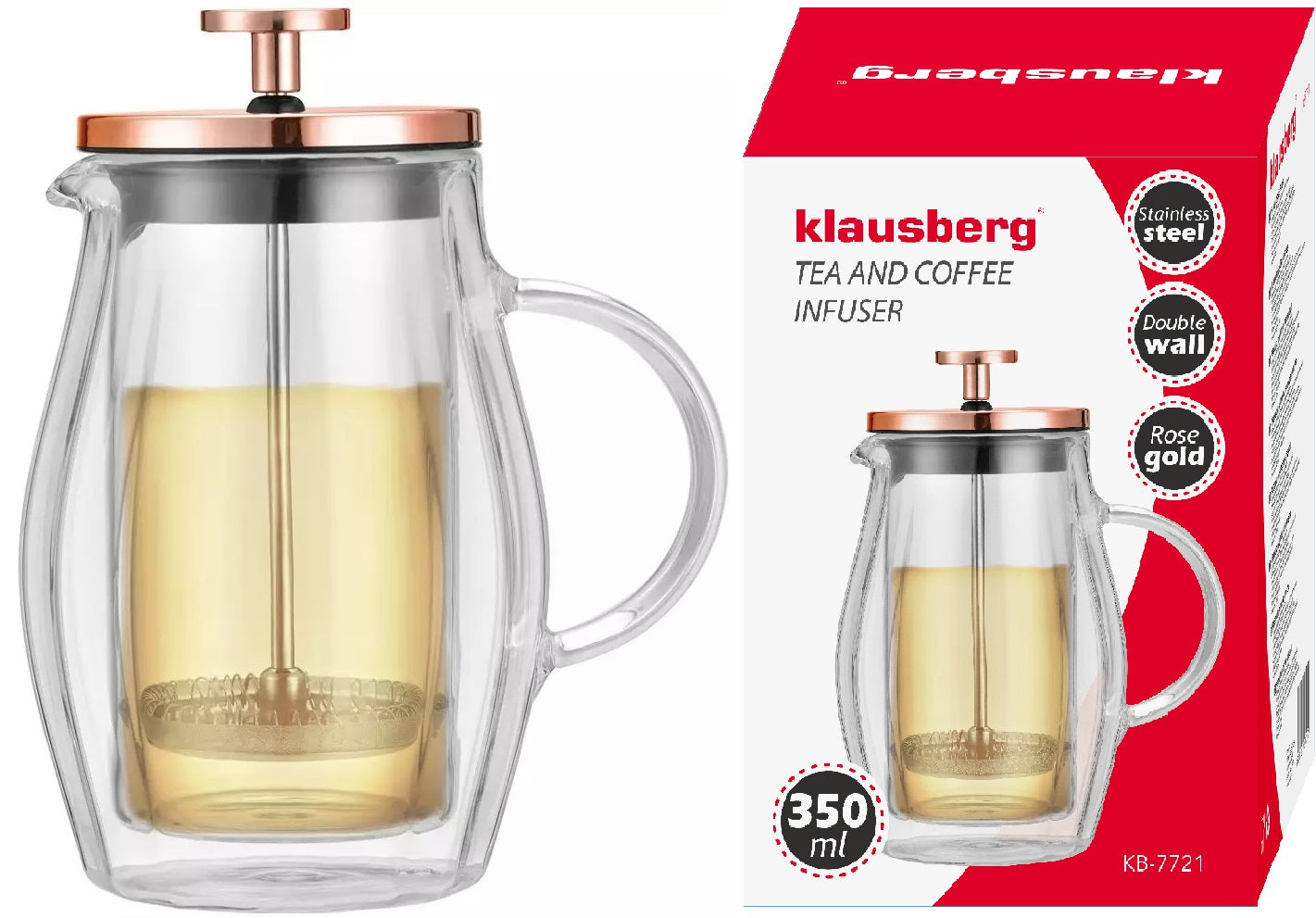 Glass tea maker 350ml jug ROSE GOLD KLAUSBERG 7721
