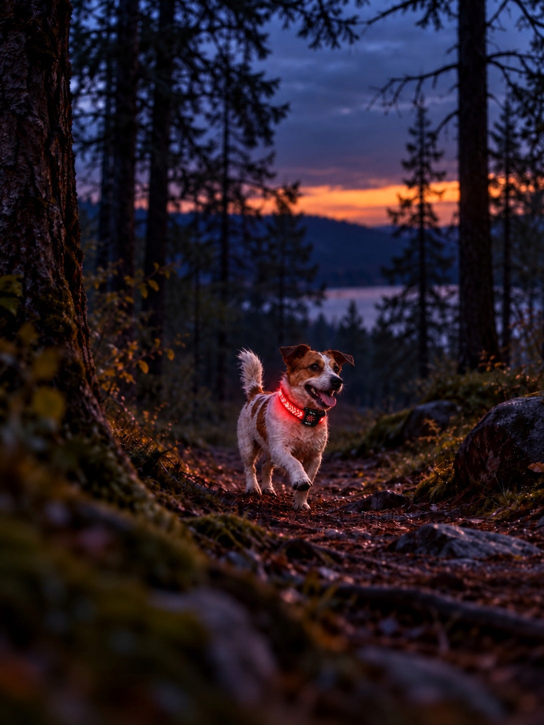 Glowing LED Dog Collar 3 Light Modes, Size M, Red Herringbone Manufacturer code świecąca obroża dla psa