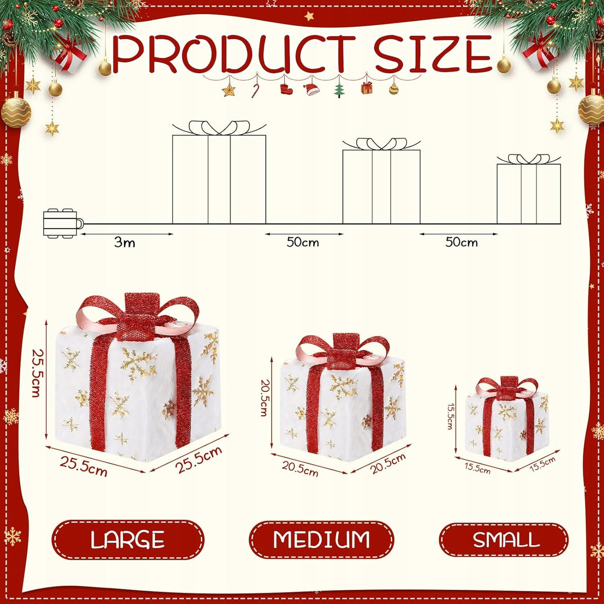 Glowing LED Gift Boxes 3 Pcs Christmas Decoration Manufacturer code B0DM4WC86B
