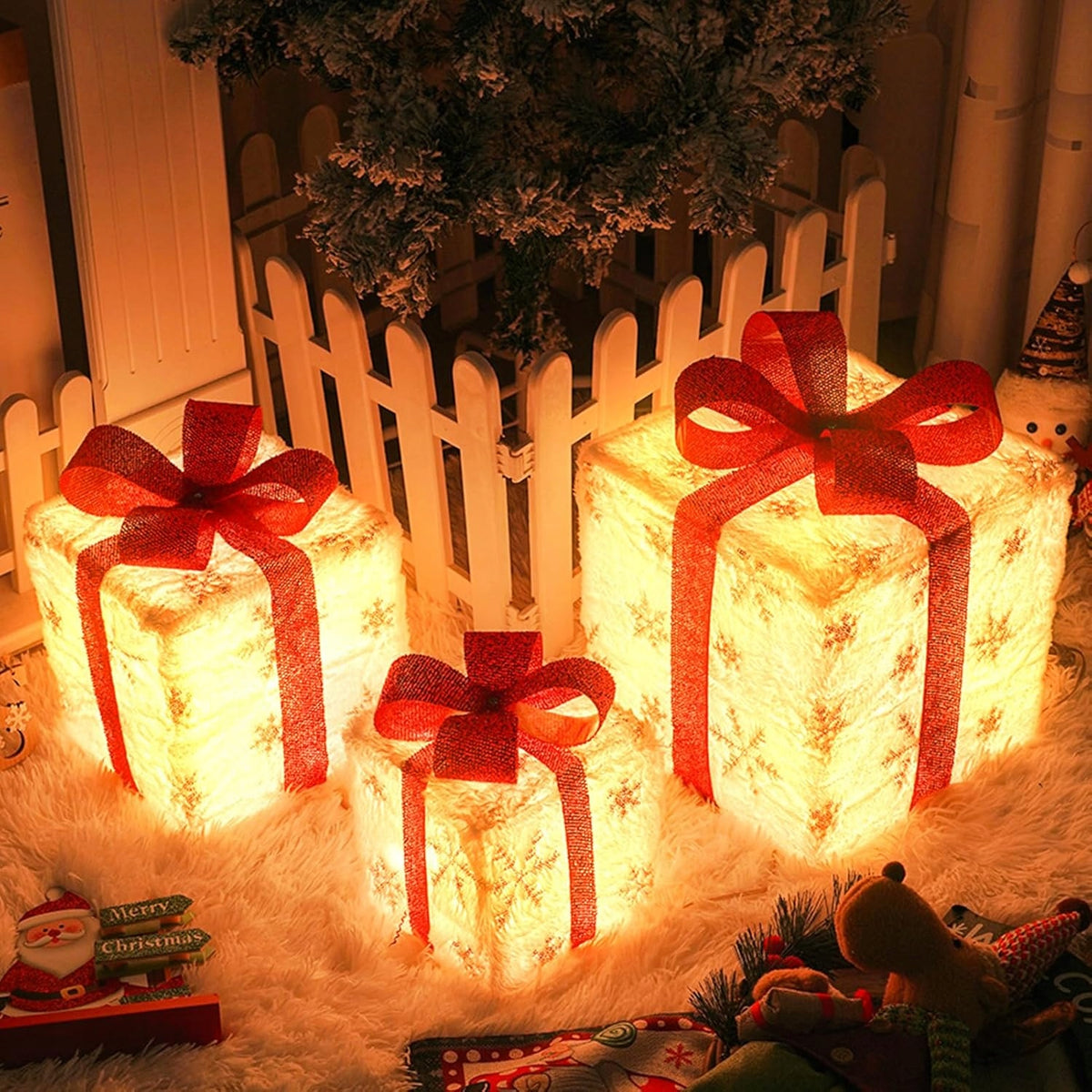 Glowing LED Gift Boxes 3 Pcs Christmas Decoration