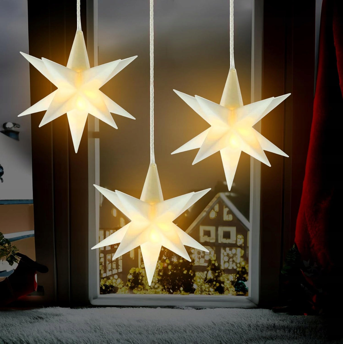 Glowing Star 3D Set of 3 White Lighted Stars Manufacturer code WK-858W-C 3424