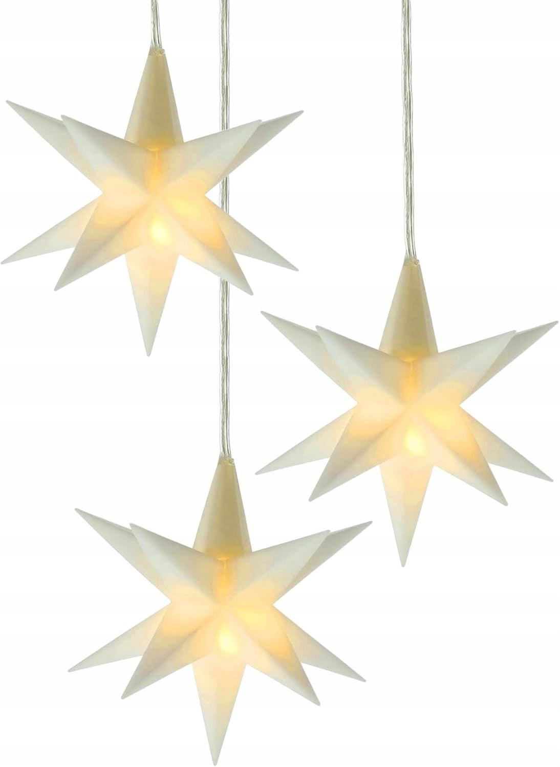 Glowing Star 3D Set of 3 White Lighted Stars