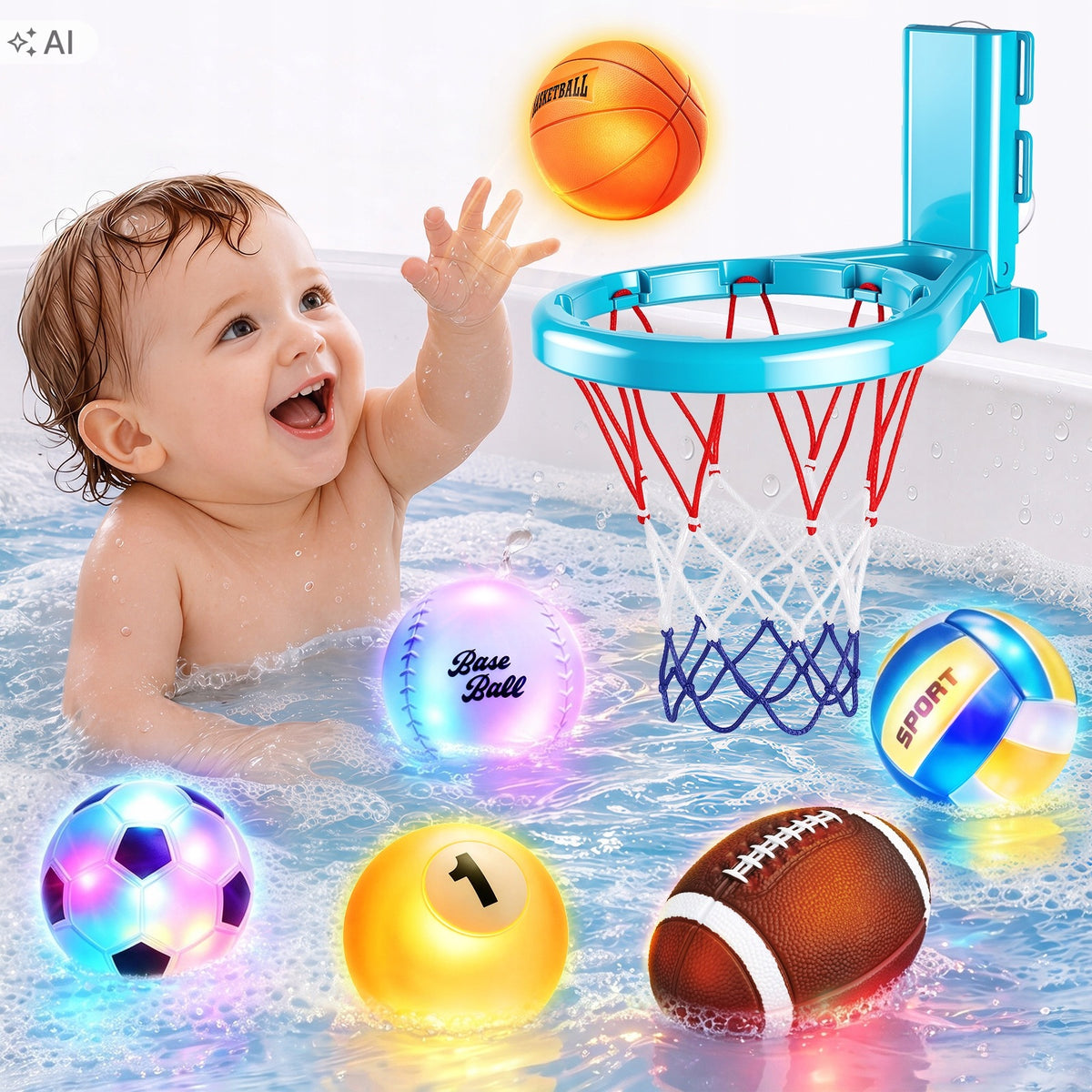 Glowing bath set with 6 balls! Children's bath toy