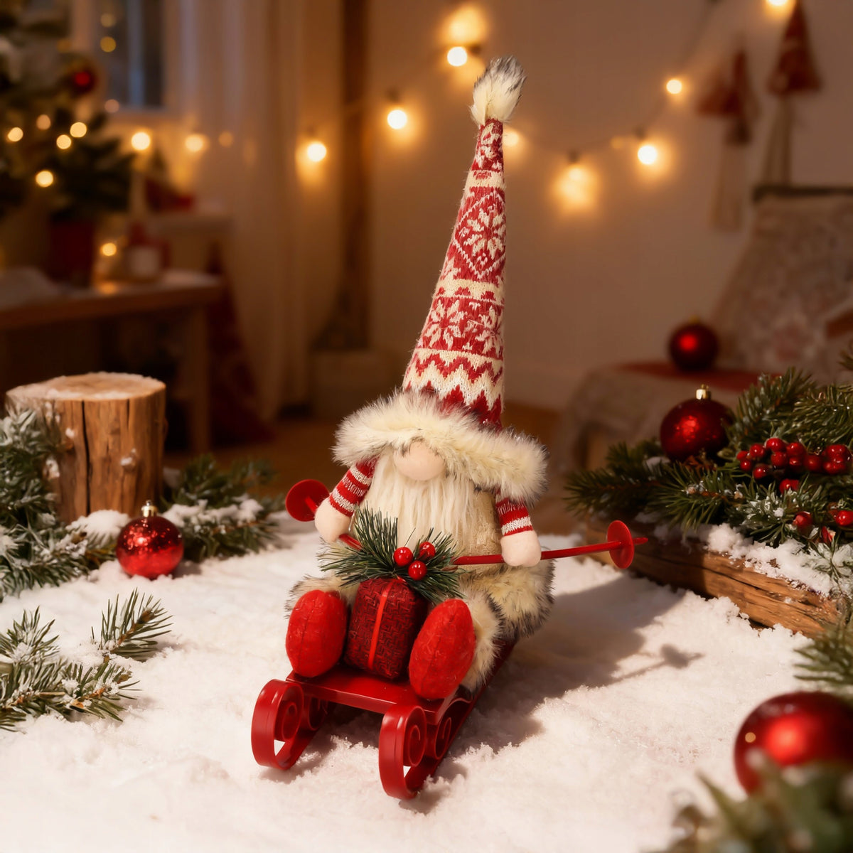 Gnome SANTA CLAUS on sled GLOWING Christmas 40 cm FOR CHRISTMAS gnome JUMI Brand Jumi