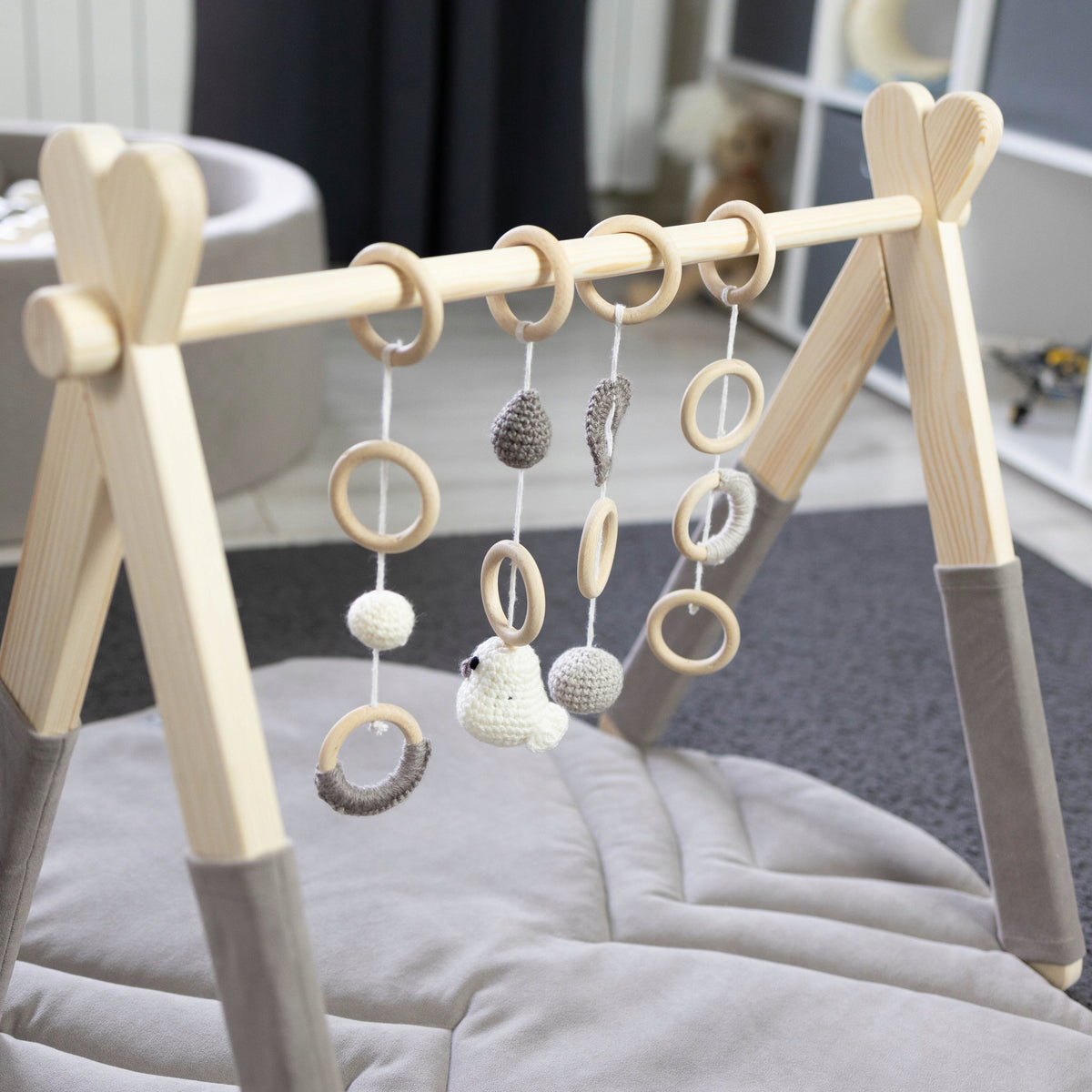 Godbless Grey Gymnastic Stand with Mat and Velvet Toys Kid's age 0+