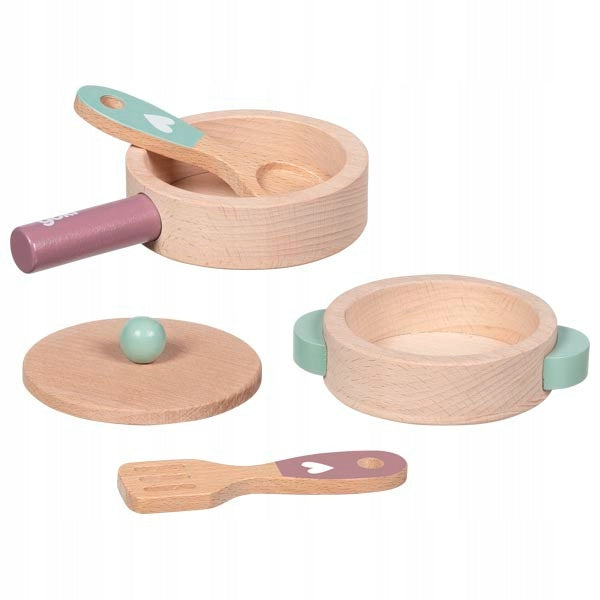 Goki Set of wooden pots for children Kitchen love for kitchen fun Brand Goki