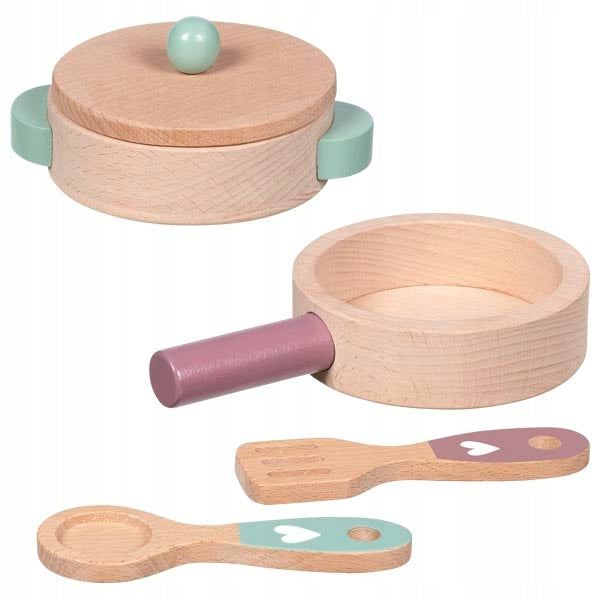 Goki Set of wooden pots for children Kitchen love for kitchen fun