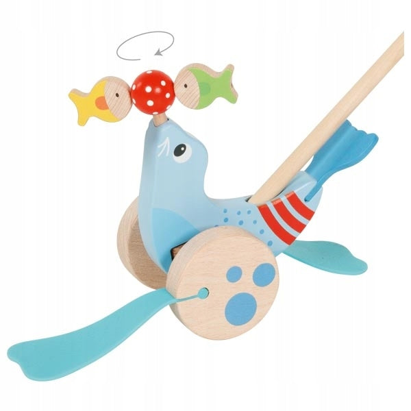 Goki Wooden Seal Push Toy with Rotating Fish 56 x 19 cm Packaging status original