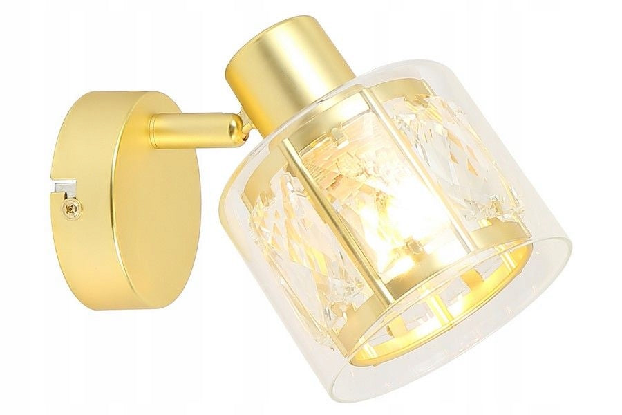 Gold wall lamp with crystals, double shade Elmo, glamorous lighting