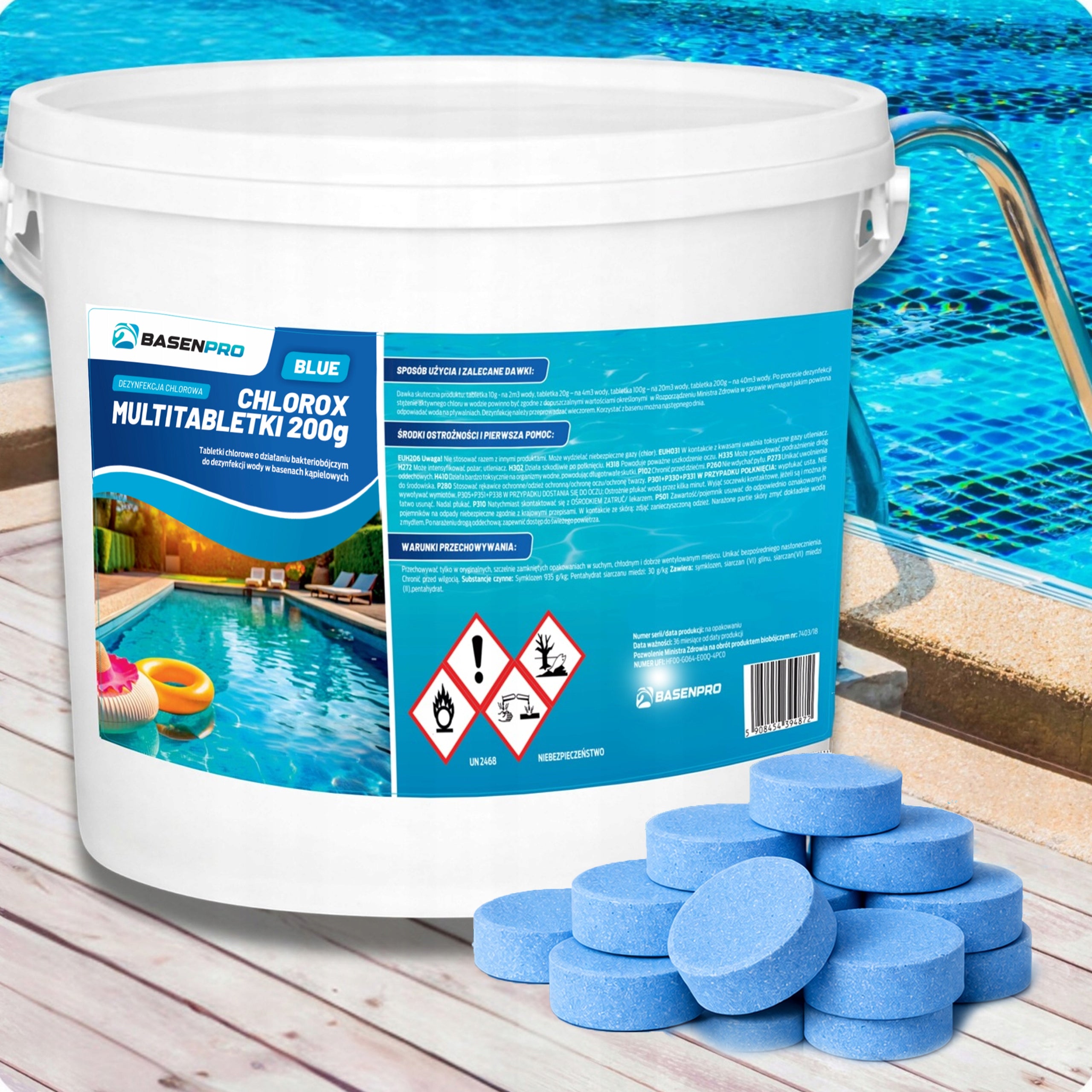 Good Chlorine tablets for swimming pool MULTITABLETS 200G BLUE 5KG MULTIFUNCTIONAL Product form tablets