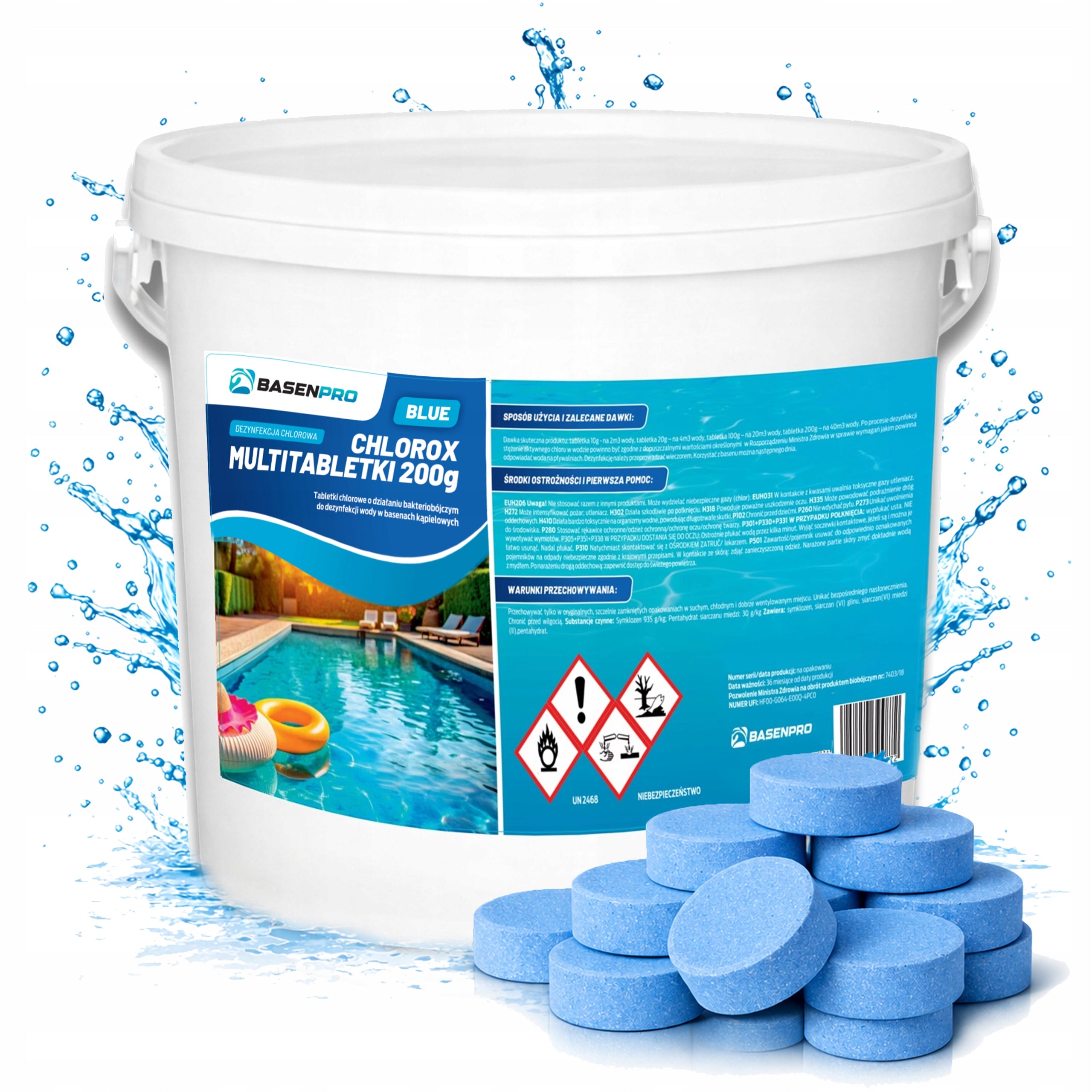 Good Chlorine tablets for swimming pool MULTITABLETS 200G BLUE 5KG MULTIFUNCTIONAL