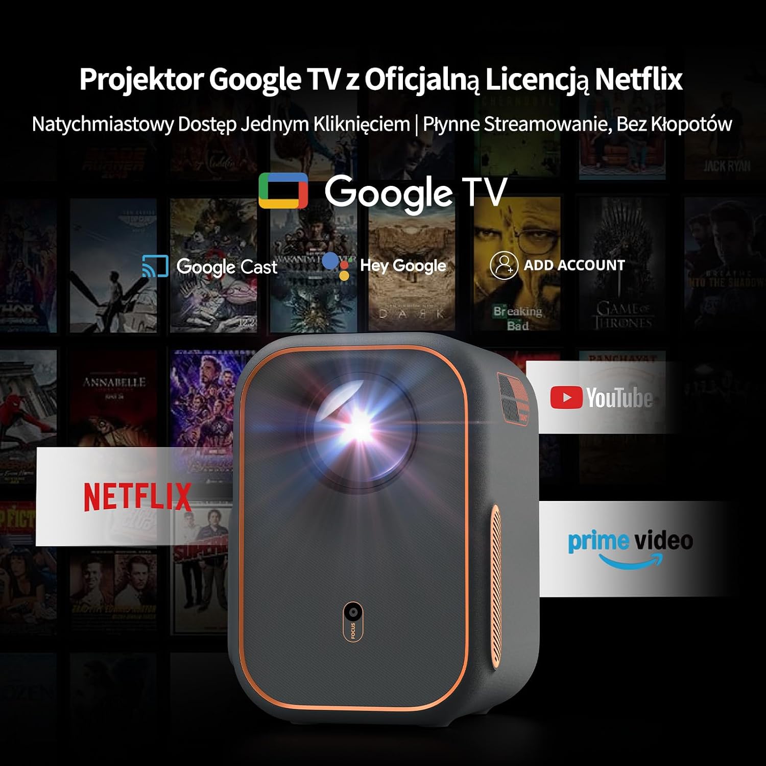 Google TV 1080P Full HD Smart Projector, 4K,Auto Focus and Keystone, Packaging status original