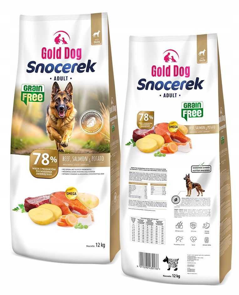 Grain-free dry dog food Gold Dog Snocerek 12 kg beef and salmon Brand Gold Dog