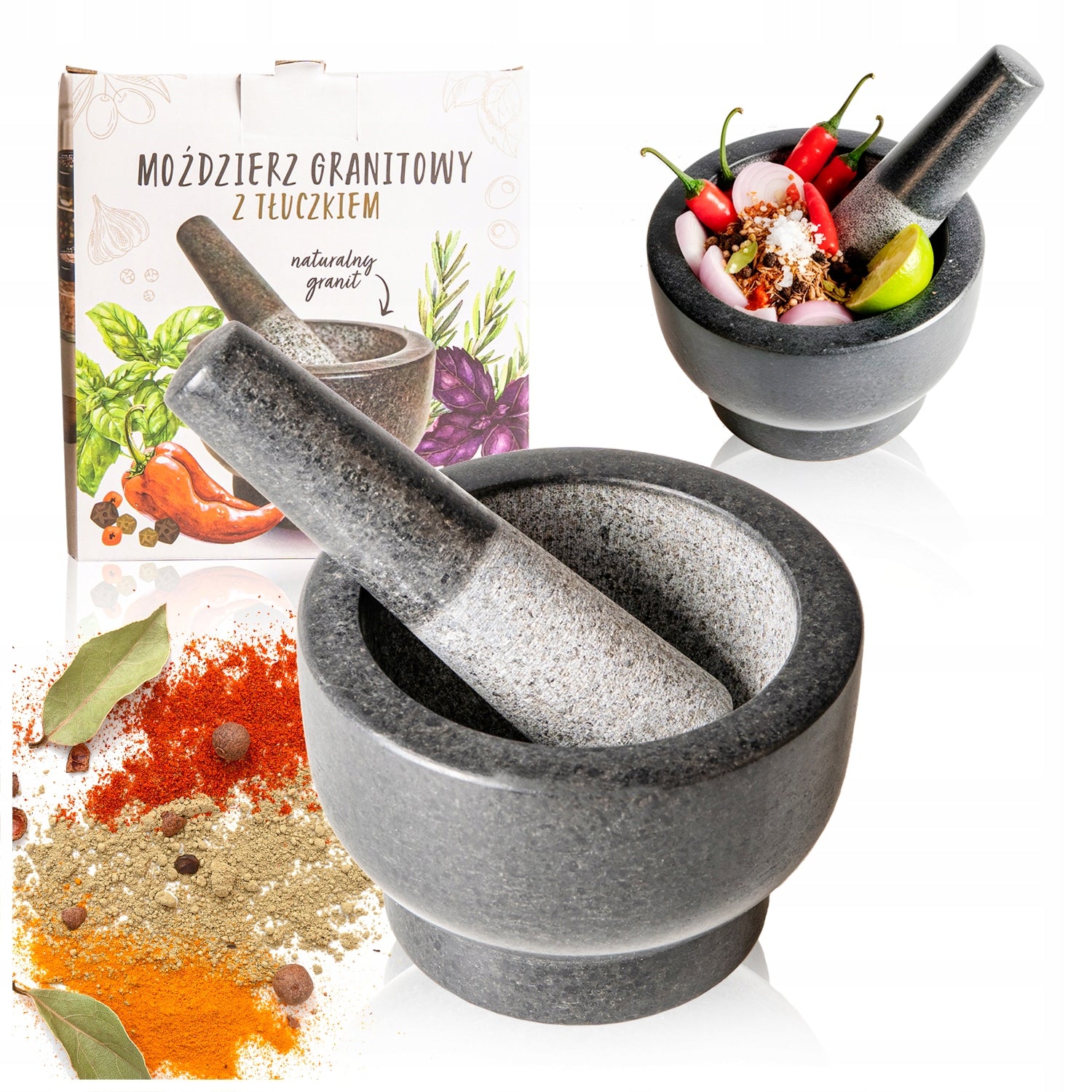 Granite Stone Mortar for Spices with Pestle Kitchen Mortar