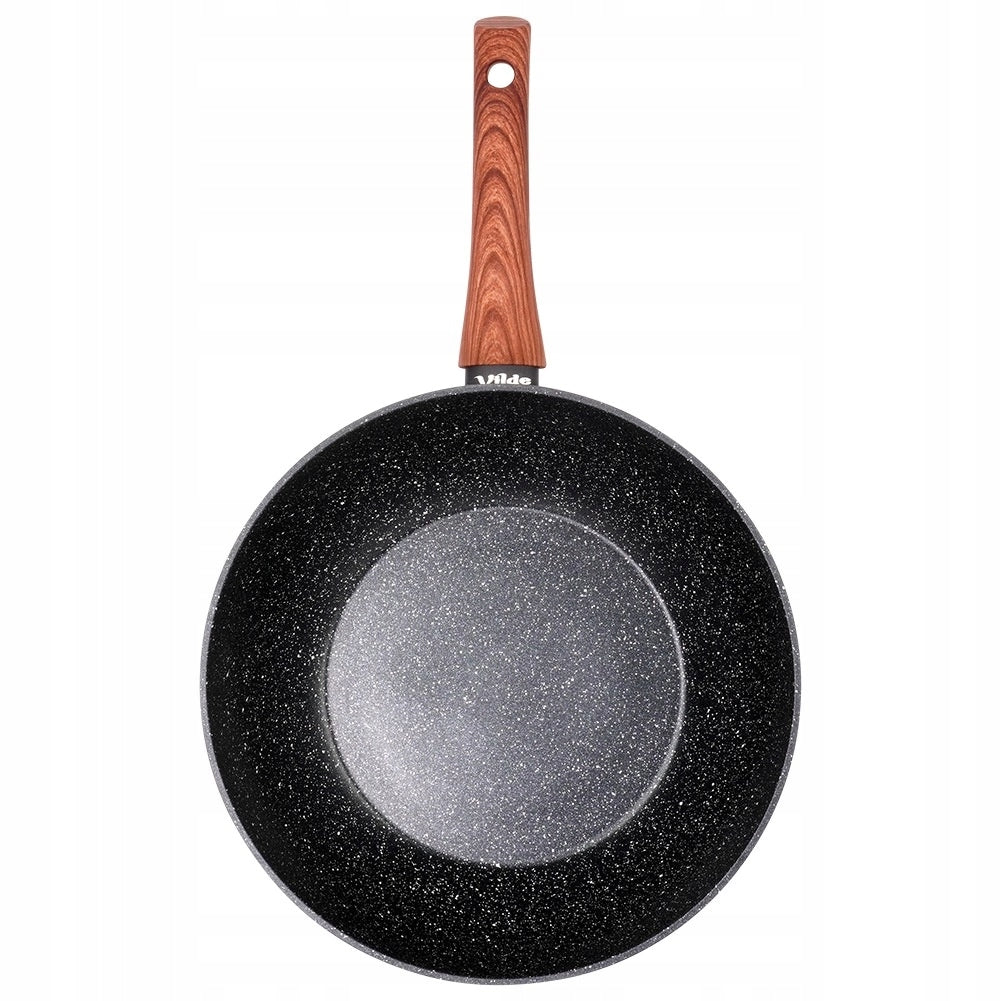 Granite Wok Pan 28 cm VILDE Black&Wood Nonstick Induction Diameter 28 cm