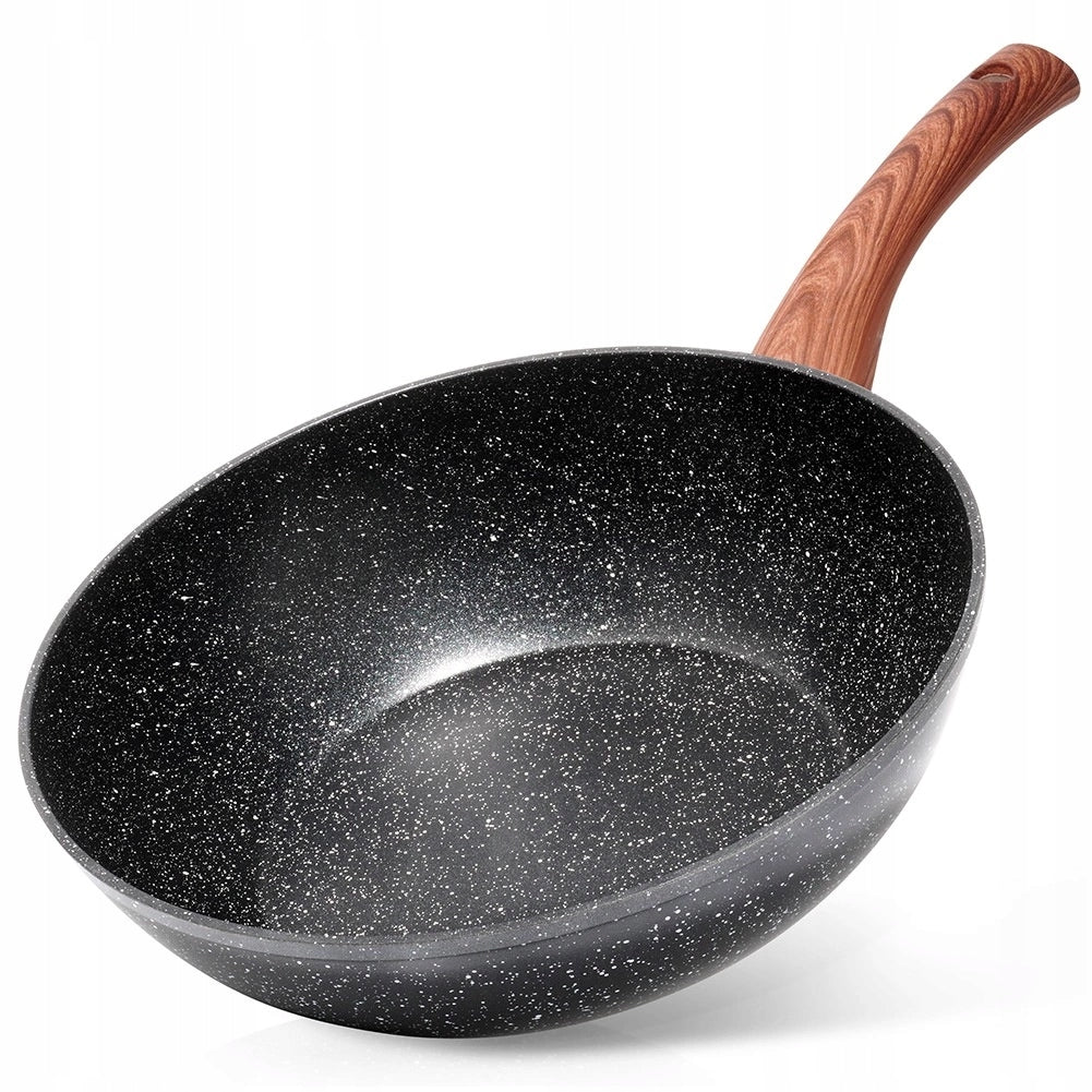Granite Wok Pan 28 cm VILDE Black&Wood Nonstick Induction