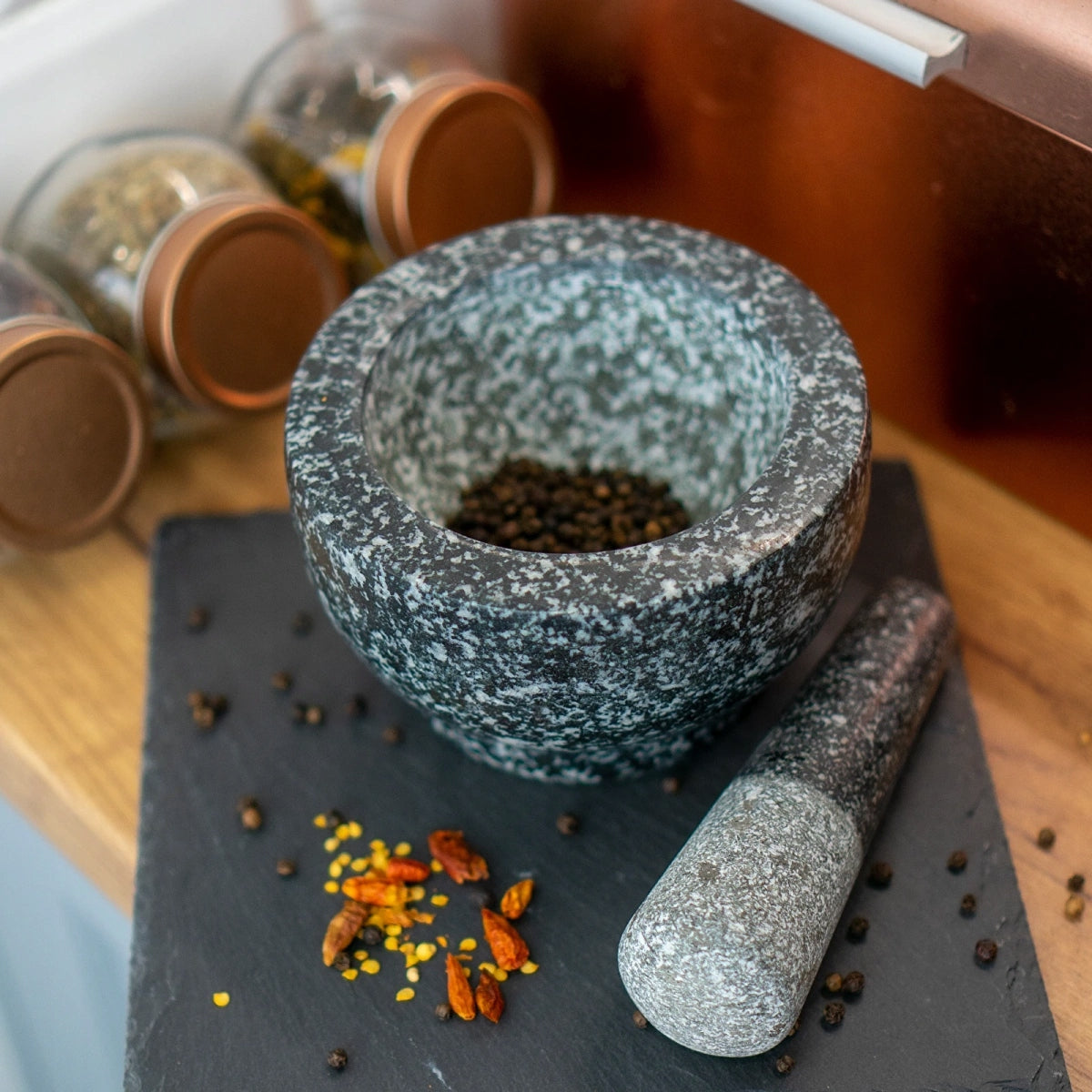 Granite kitchen mortar with pestle STONE for spices BROWIN 312008 Packaging status original