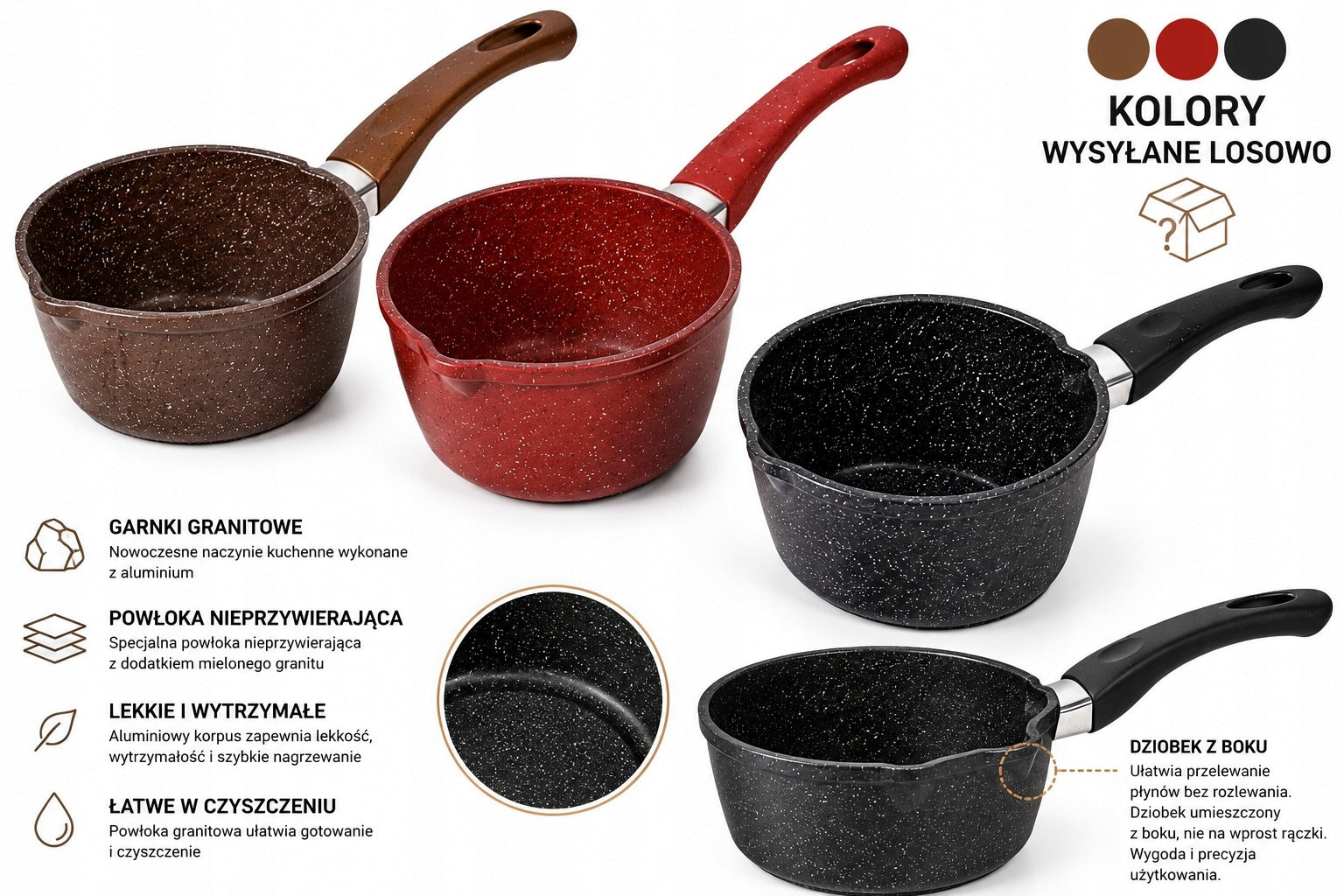 Granite roundabout with non-stick coating, 14cm in diameter, various colors Packaging status original