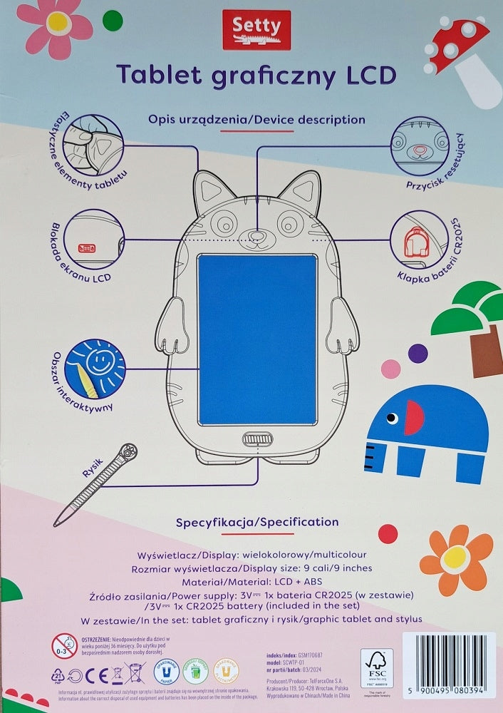 Graphics Tablet LCD Magnetic Board Setty MOUSE Mouse GREY EAN (GTIN) 5907457736627