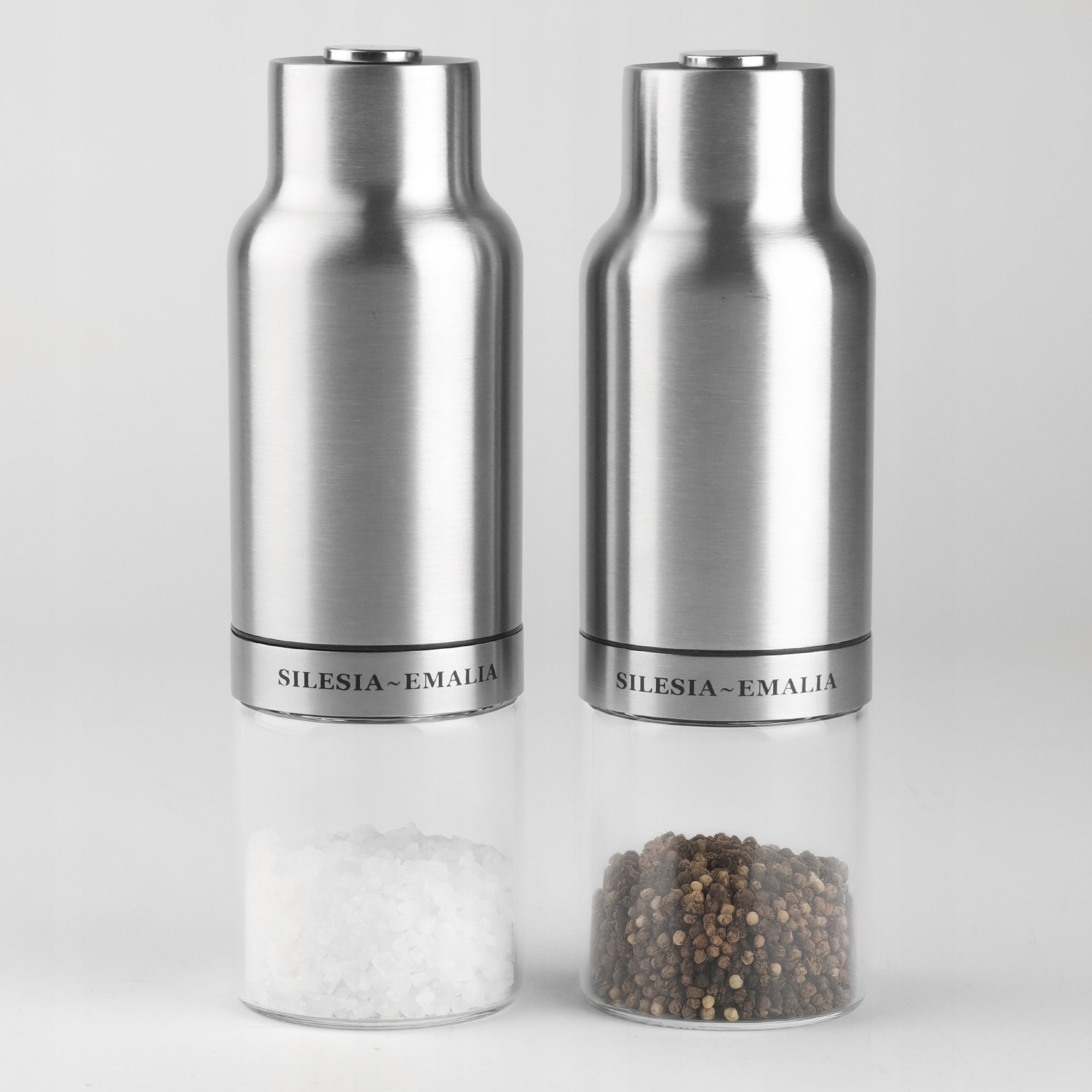 Gravity Salt Pepper Grinder Ceramic Electric Silver 2 Pcs Packaging status original