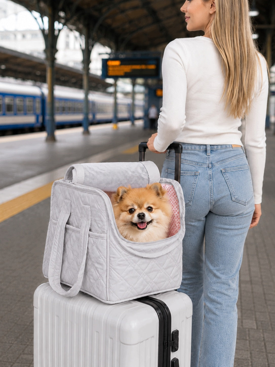 Gray Dog Carrier Bag for Small Dogs - Travel Tote with Mesh Manufacturer code TRANSPORTER-BEZOWY-WENT-S