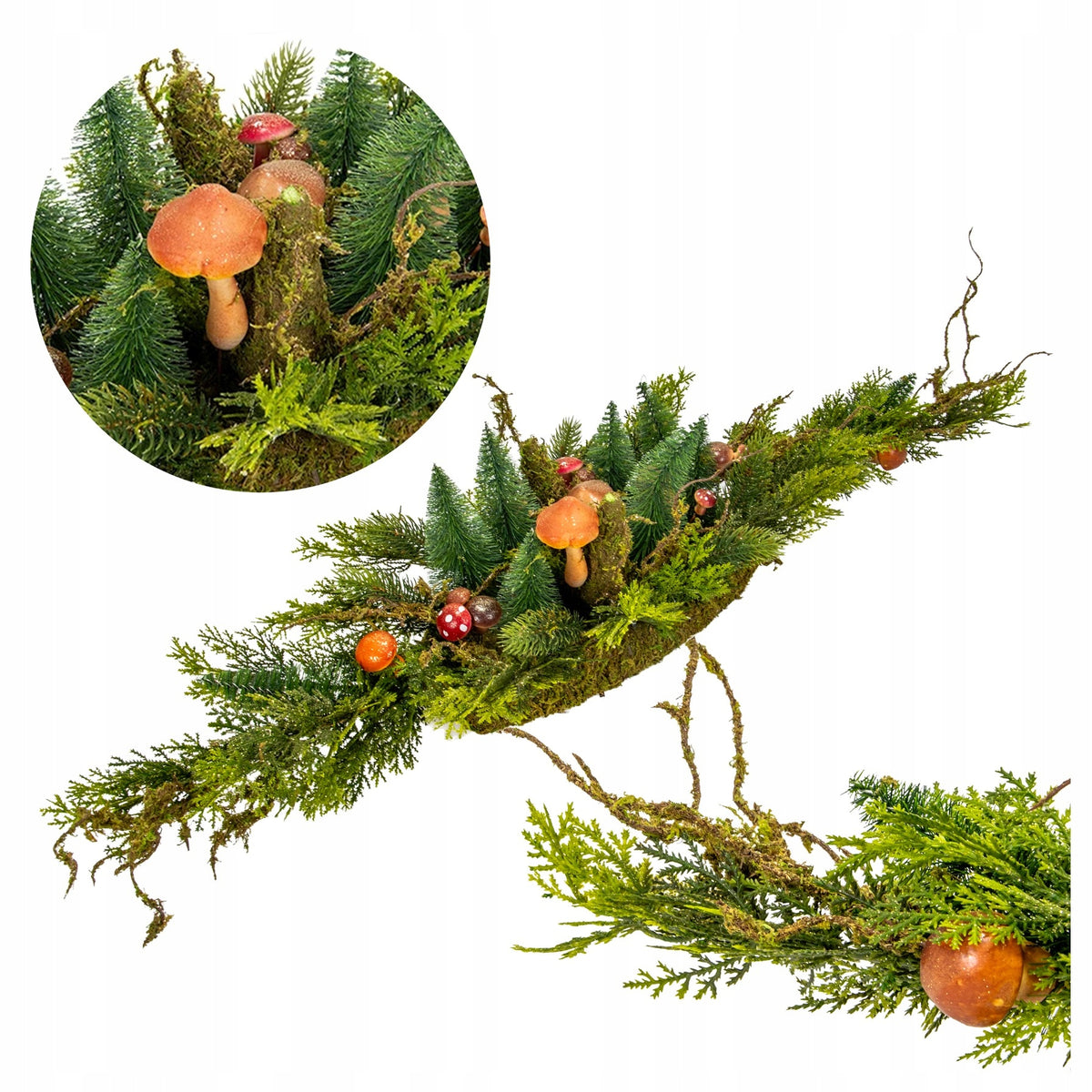 Green Natural Christmas Reed with Moss and Mushrooms 120 cm - PREMIUM