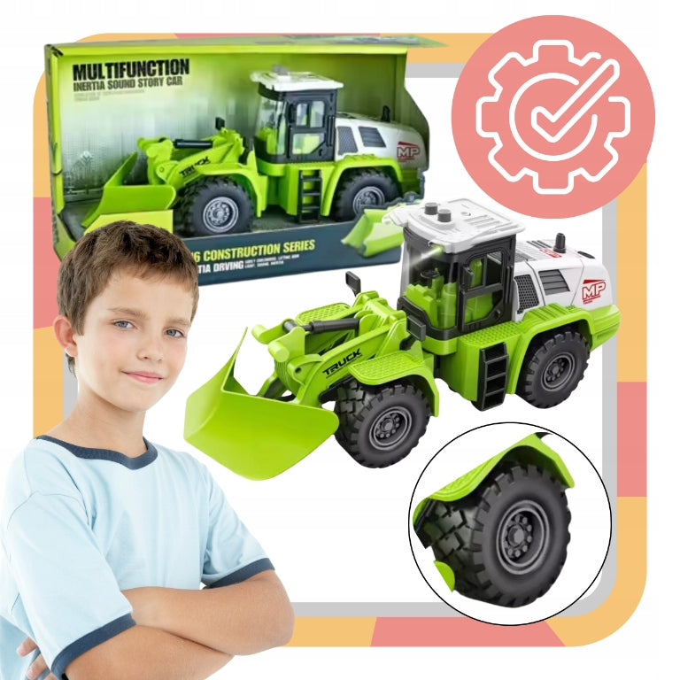 Green Snow Plow Light Effects Movable Arm Tractor Snow Blower 1:16 Length 31 cm
