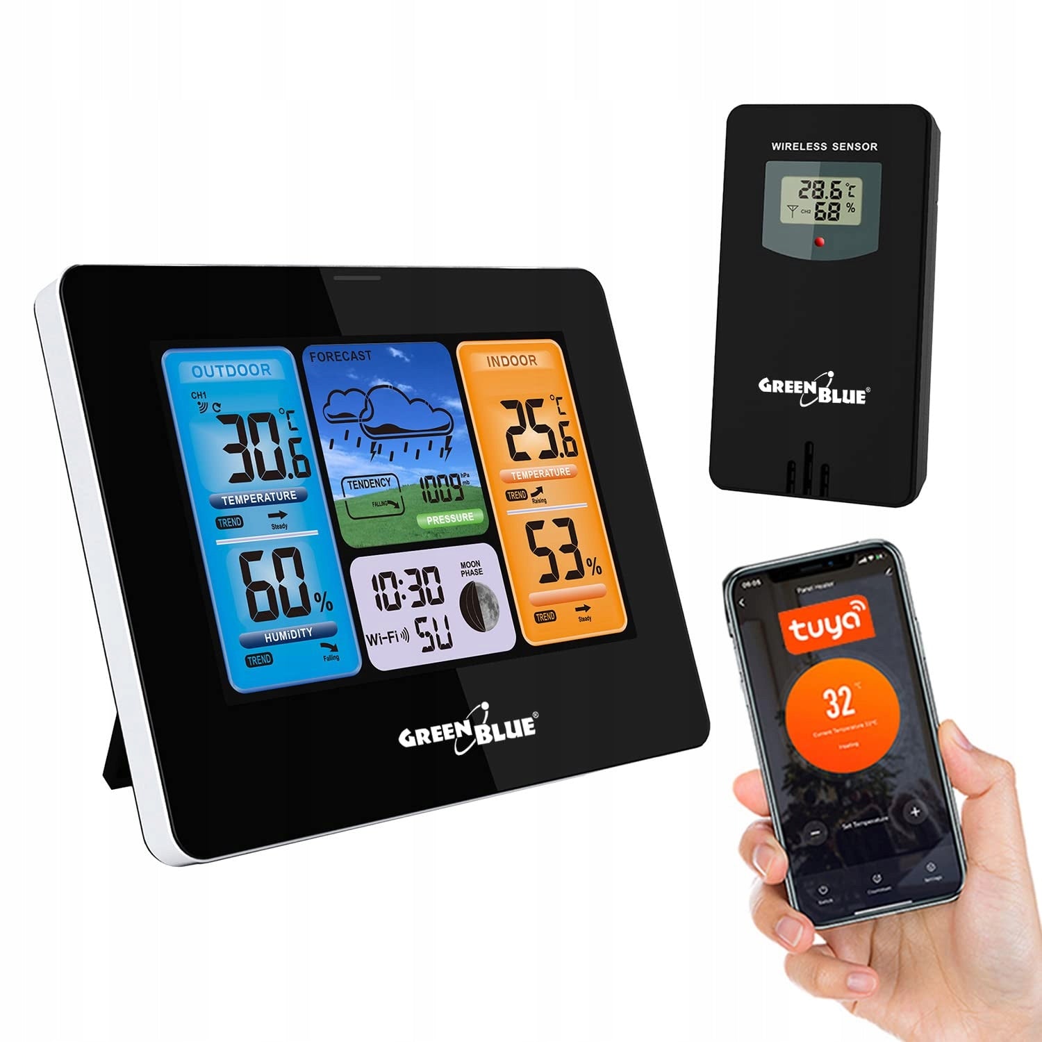 GreenBlue GB215 Weather station WiFi with external sensor black