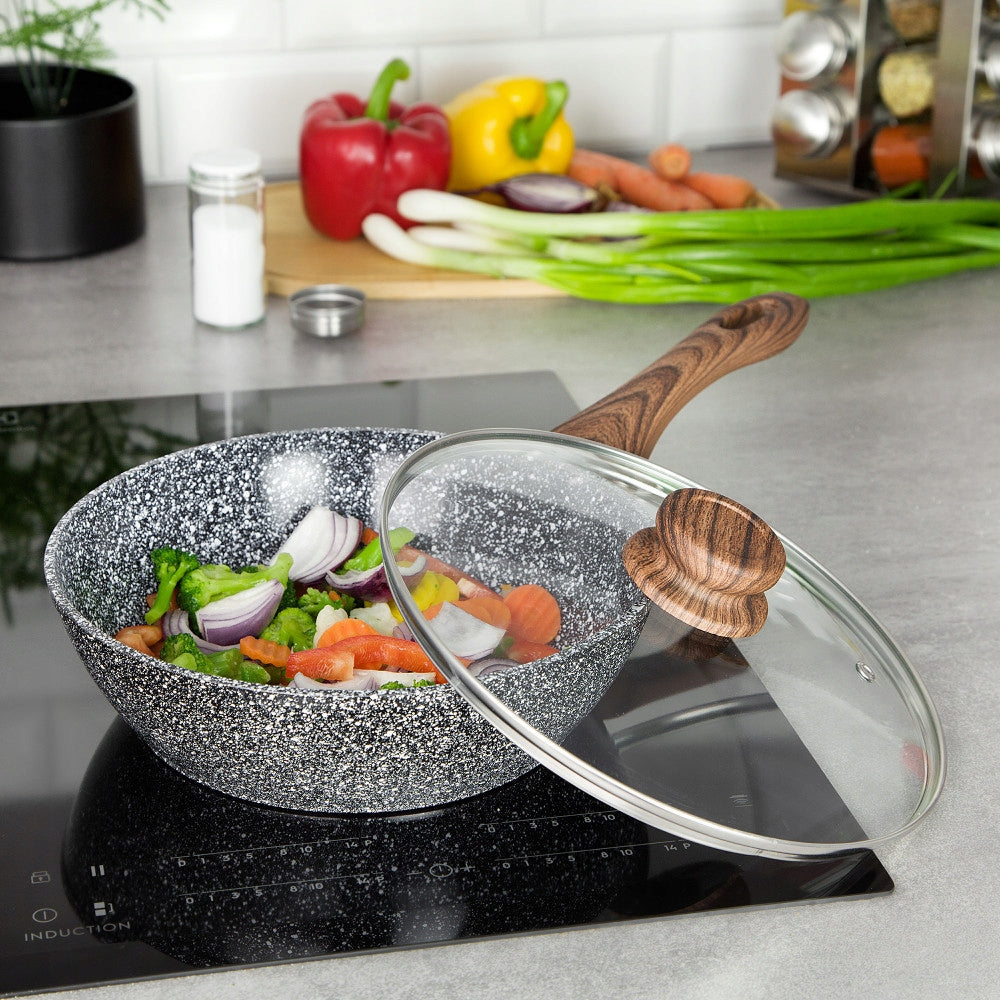 Grey aluminium pan with marbled coating and lid Ø28 cm, KINGHoff Diameter 28 cm