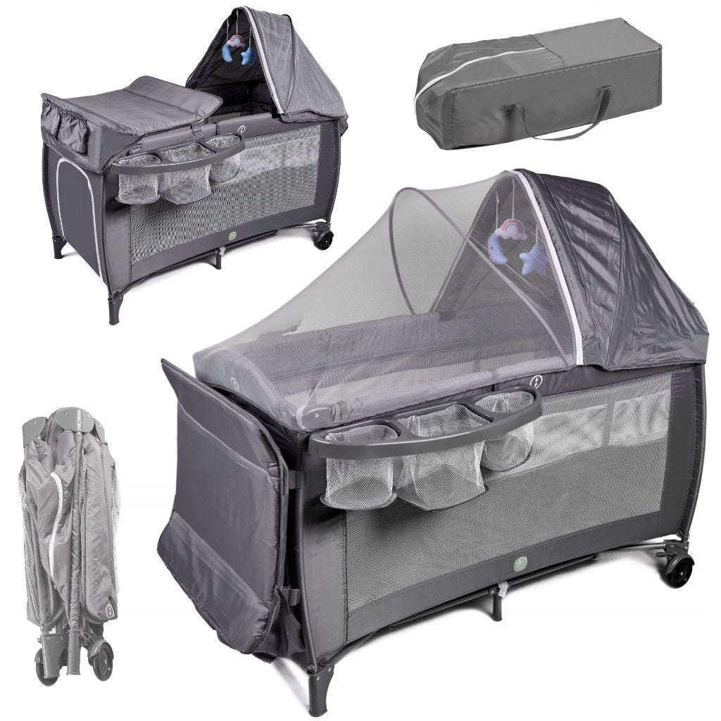 Grey folding travel cot with changing table up to 15 kg Manufacturer code 5903039768611