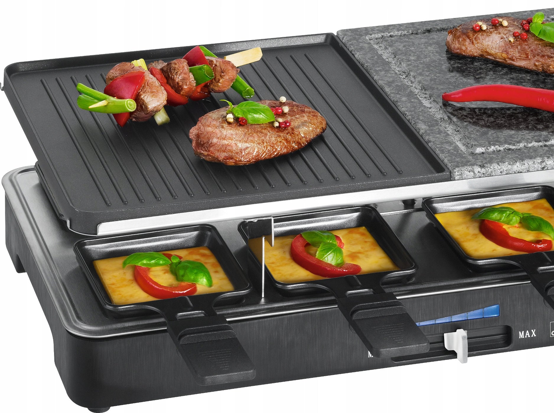 Grill Raclette Clatronic RG1400W Grill Stone 8 Griddles Packaging status original