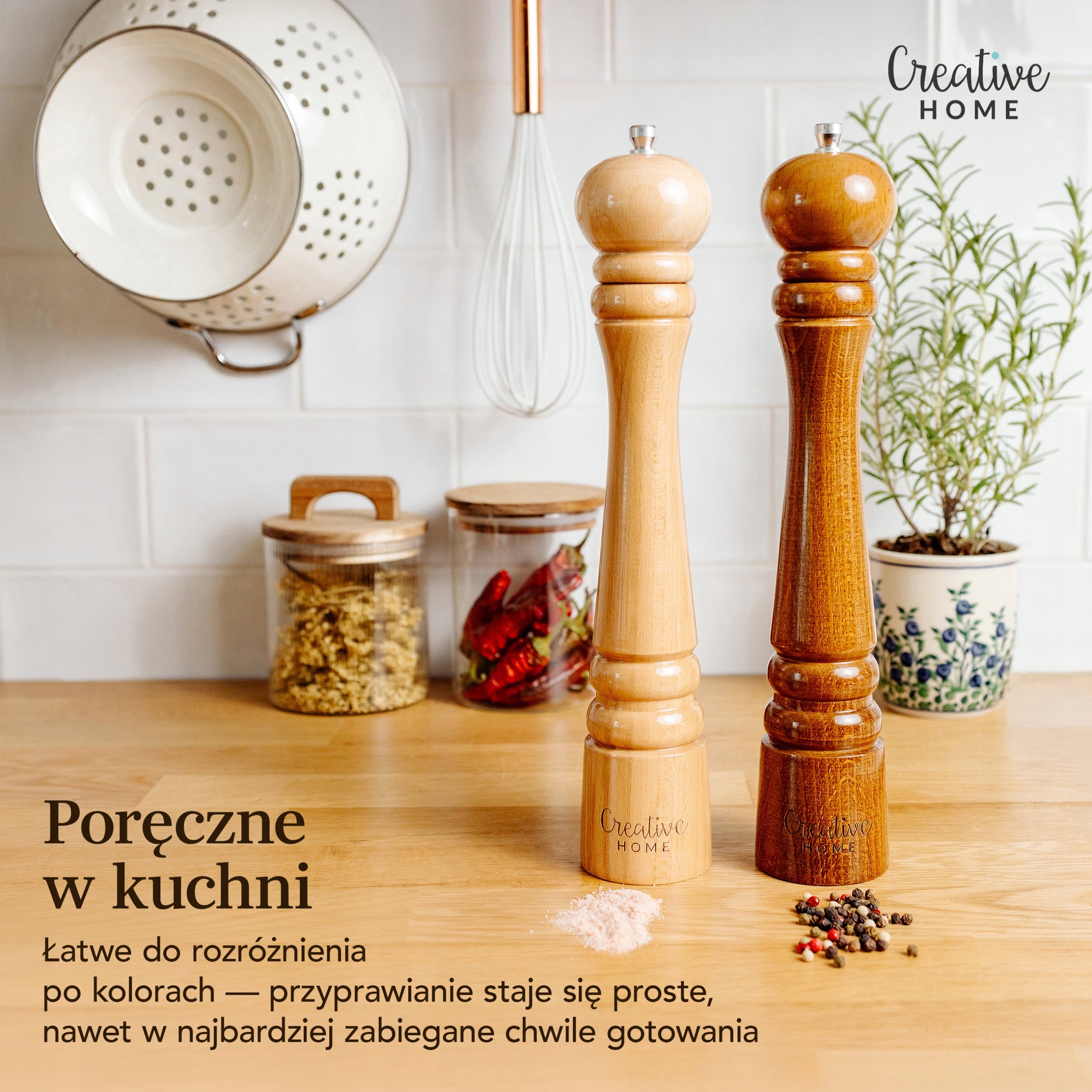 Grinders pepper and salt grinder, manual, wooden, natural, universal, 2 pcs Model Młynki drewniane