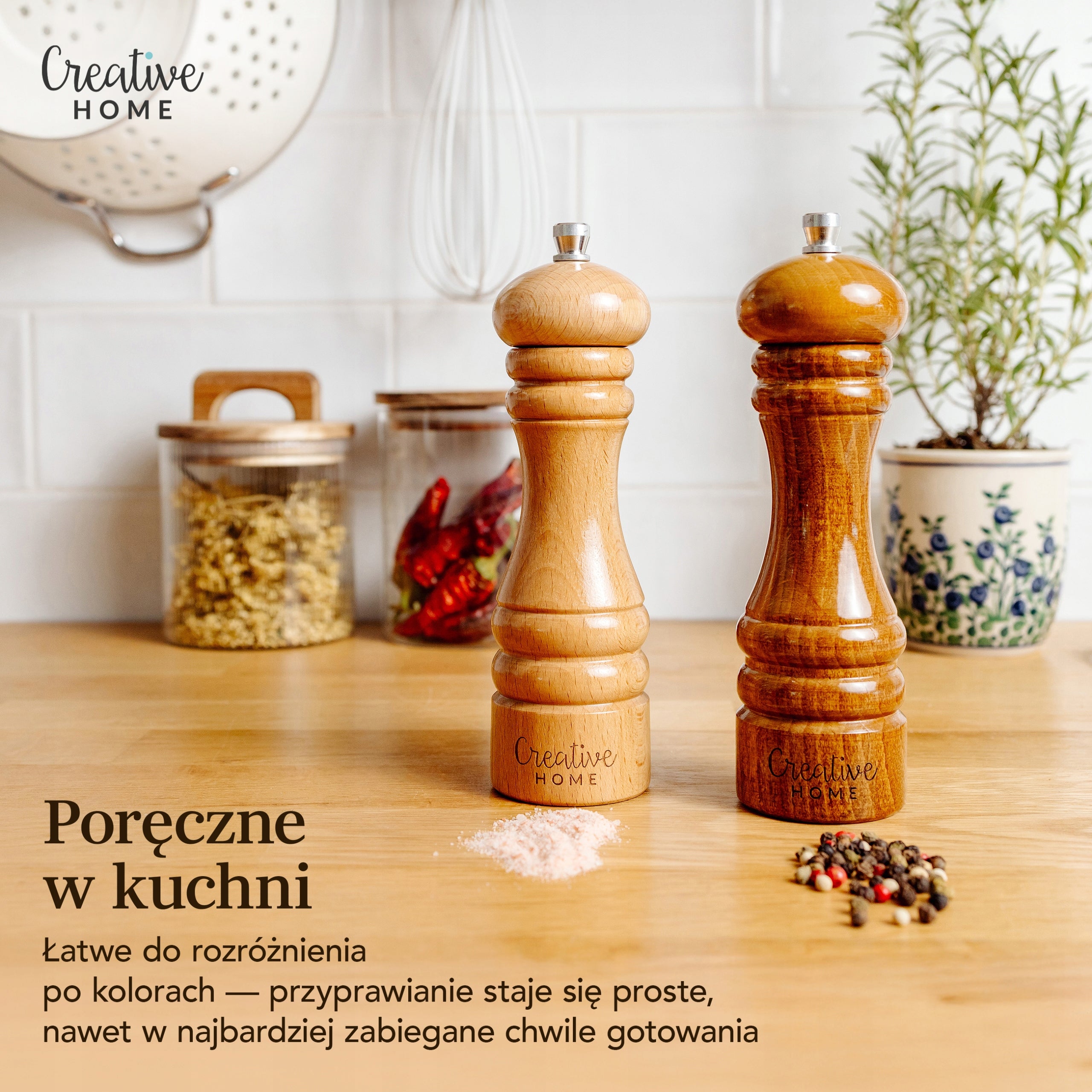 Grinders pepper and salt grinder, manual, wooden, natural, universal, 2 pcs Model Młynki drewniane