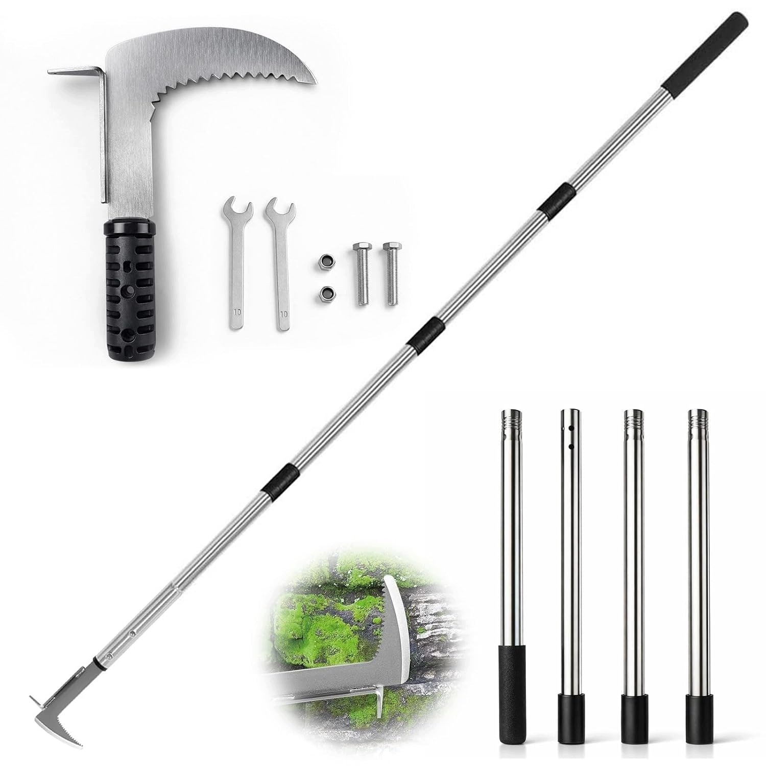 Grout scraper with long handle, adjustable 138 cm, for paving joints,