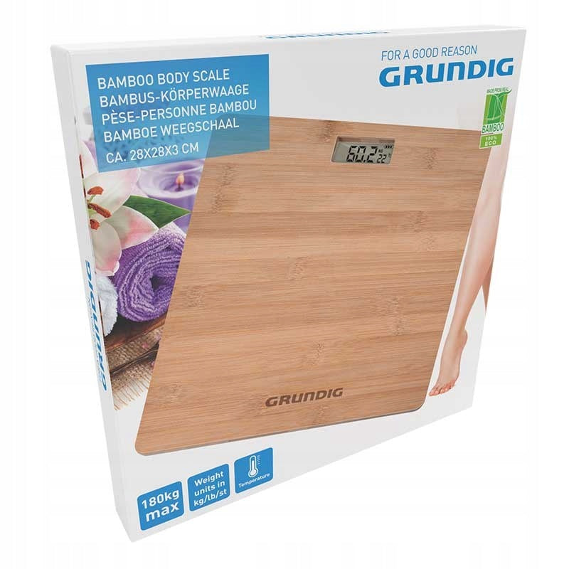Grundig BATHROOM SCALE natural bamboo 28x28x3 cm to 180 kg Brand Grundig