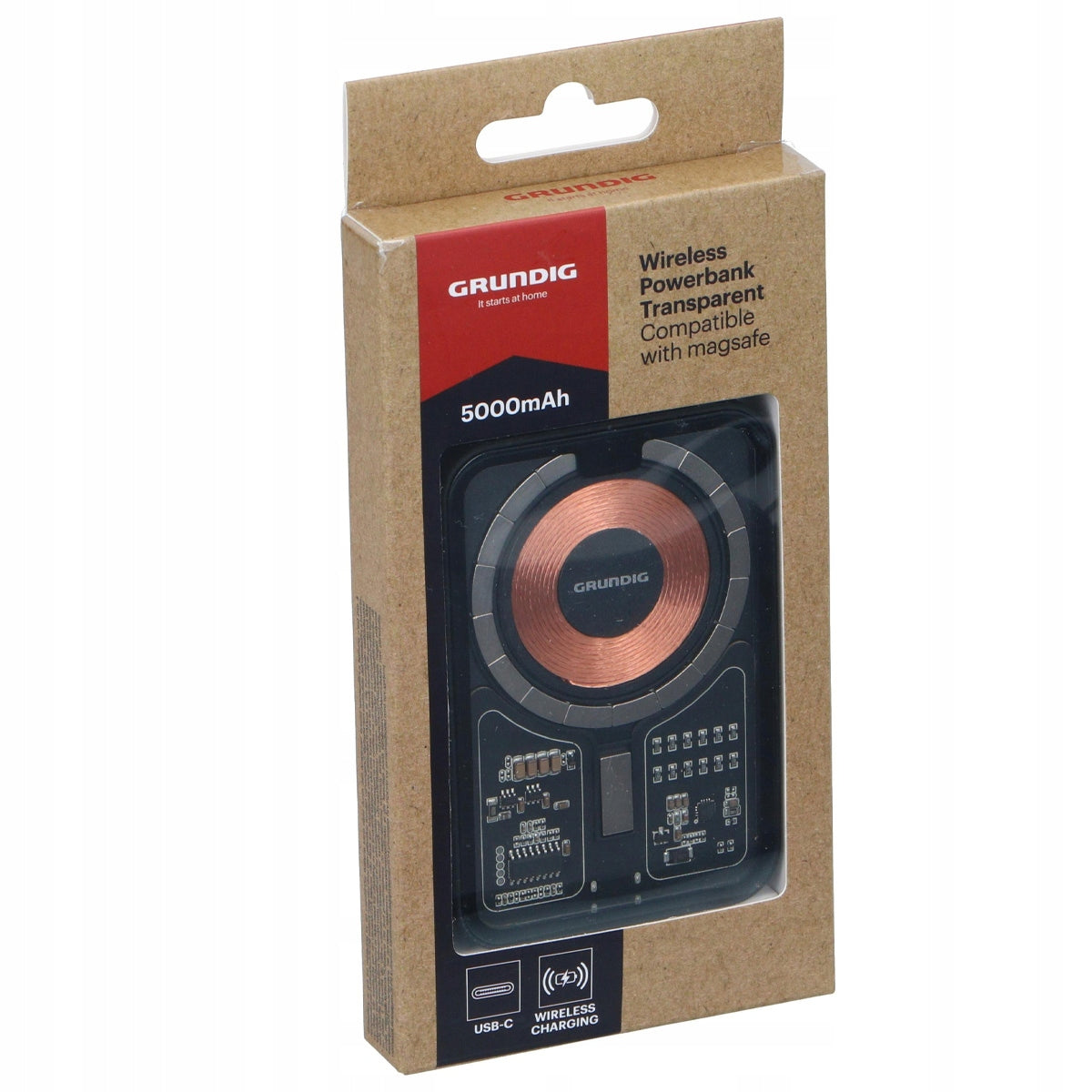 Grundig Powerbank WIRELESS 5000 mAh compatible with MagSafe USB-C Battery capacity 5000 mAh