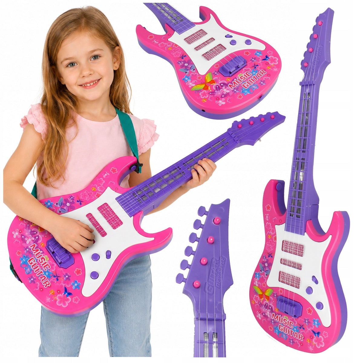 Guitar Interactive Pink Lights Sounds Musical Toy Instrument