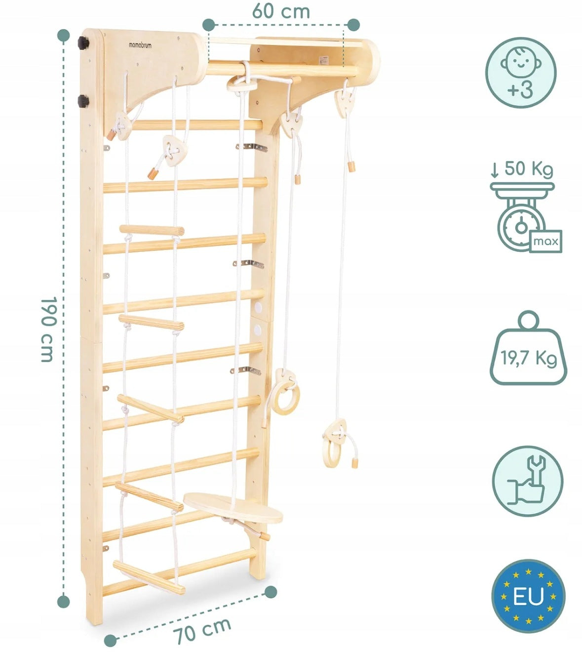Gymnastic Ladder Wooden for Children Swing Rope Montessori Wheels Manufacturer code Drabinka gimnastyczna N-5-200