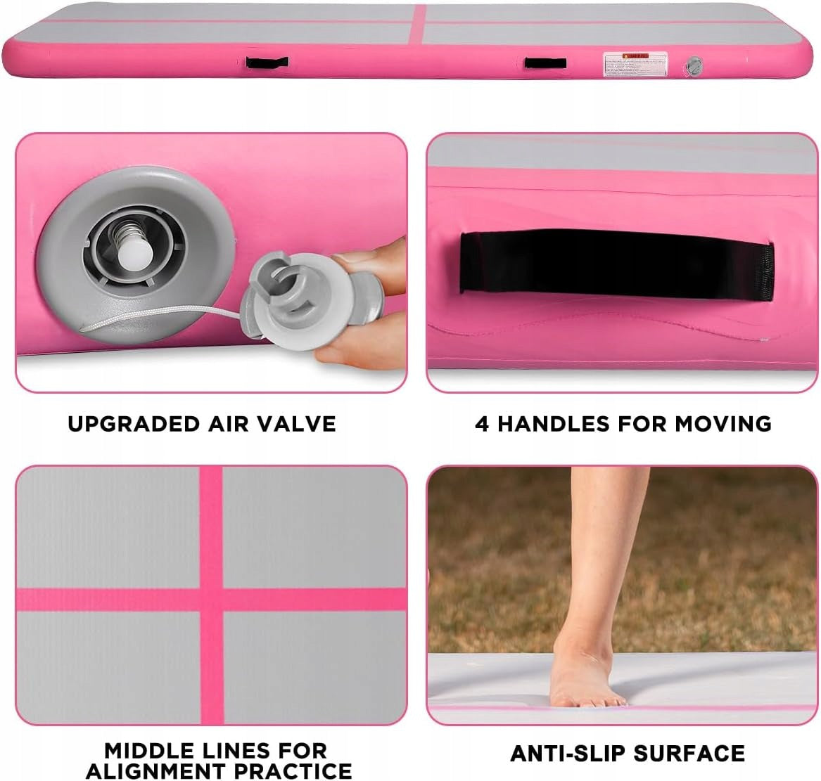 Gymnastic Mat Inflatable Airtrack 3x1m 10cm Pump Pink PVC Bag Packaging status original