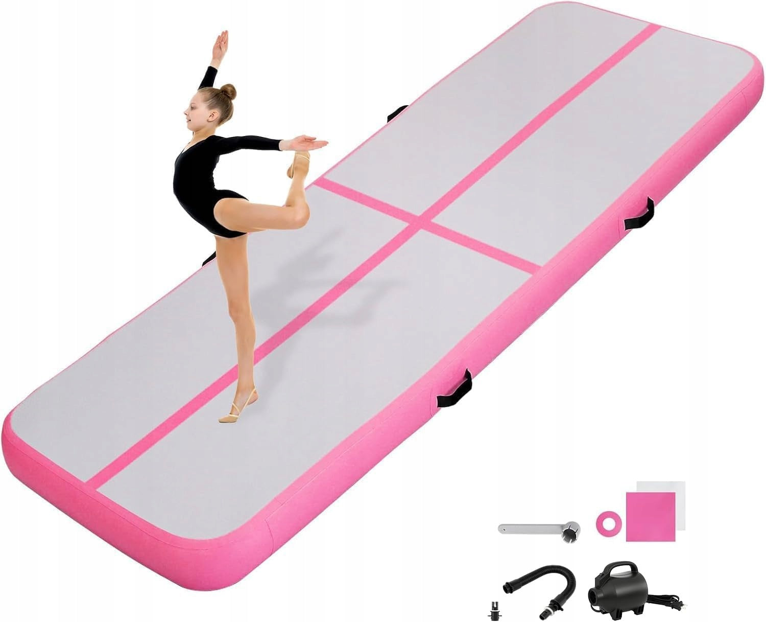Gymnastic Mat Inflatable Airtrack 3x1m 10cm Pump Pink PVC Bag