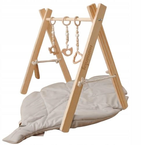 Gymnastic Stand Educational Baby Gym + 3 Pendants + Mat Set Natural