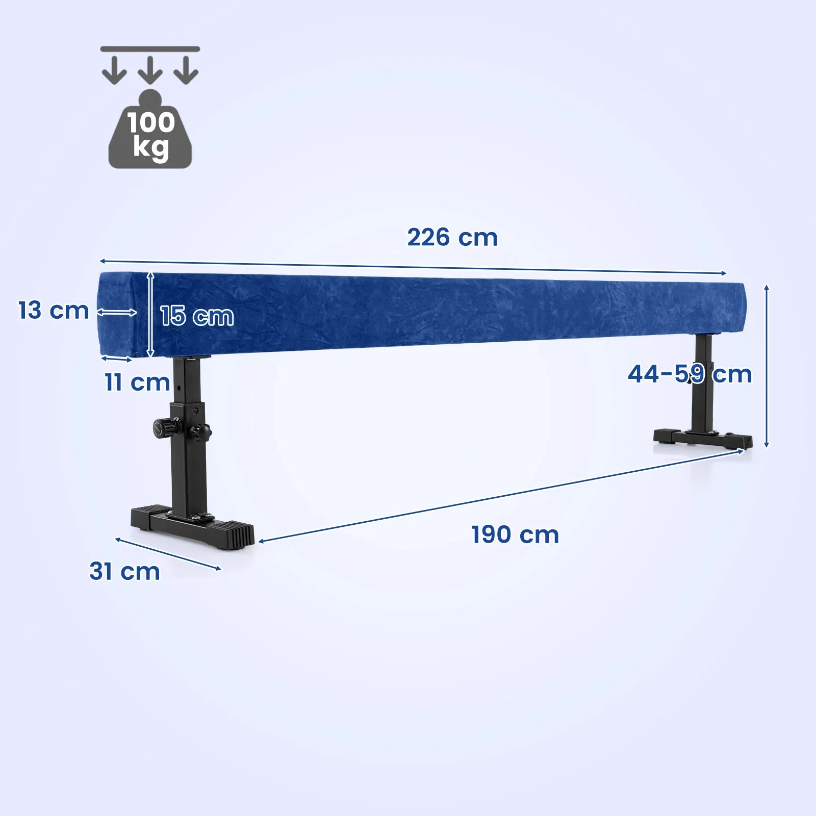 Gymnastic beam adjustable 226x31 cm to 100 kg blue, transp. Manufacturer code FH10006BL