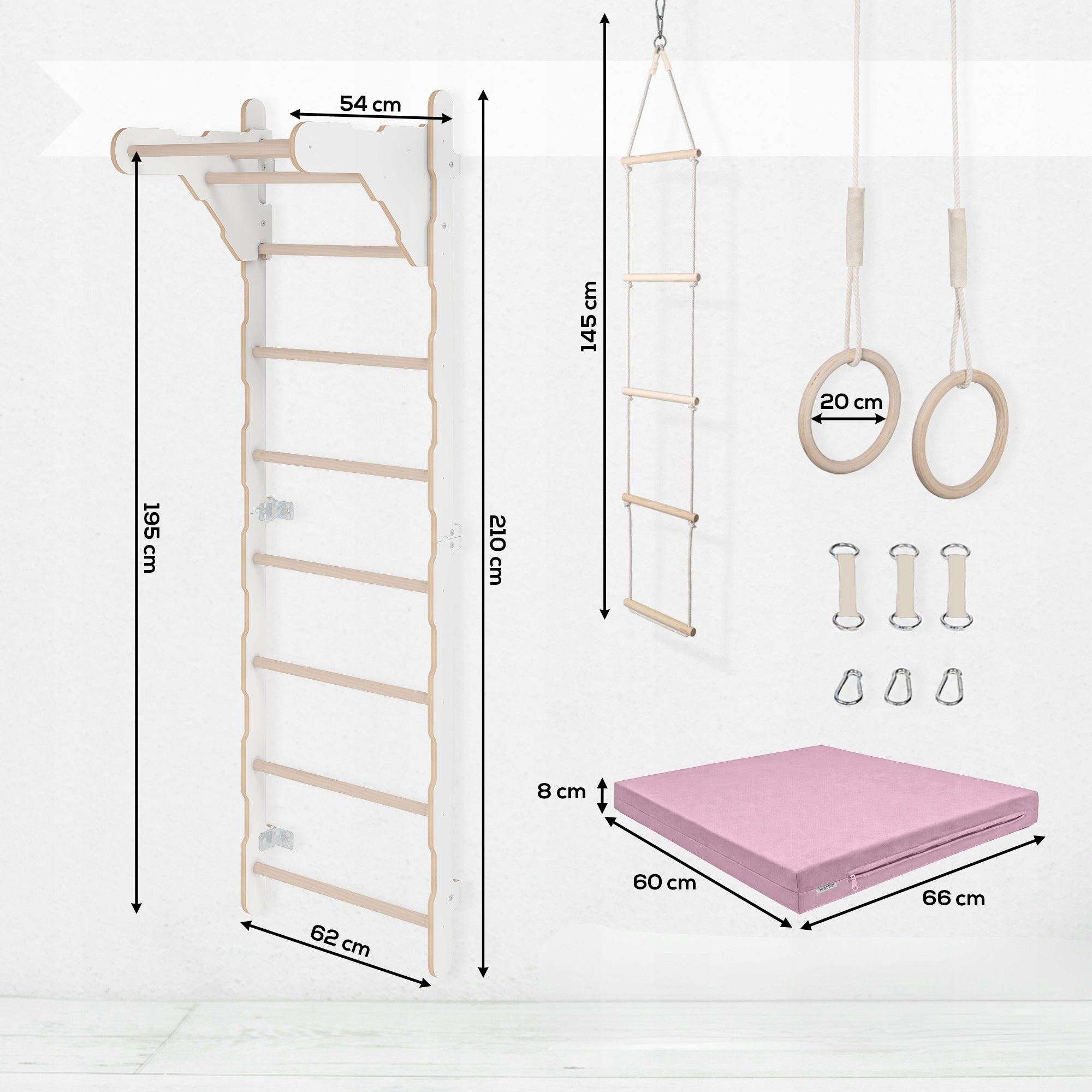 Gymnastic ladder white + Mattress, Rope ladder, Gymnastic ringo Packaging status original