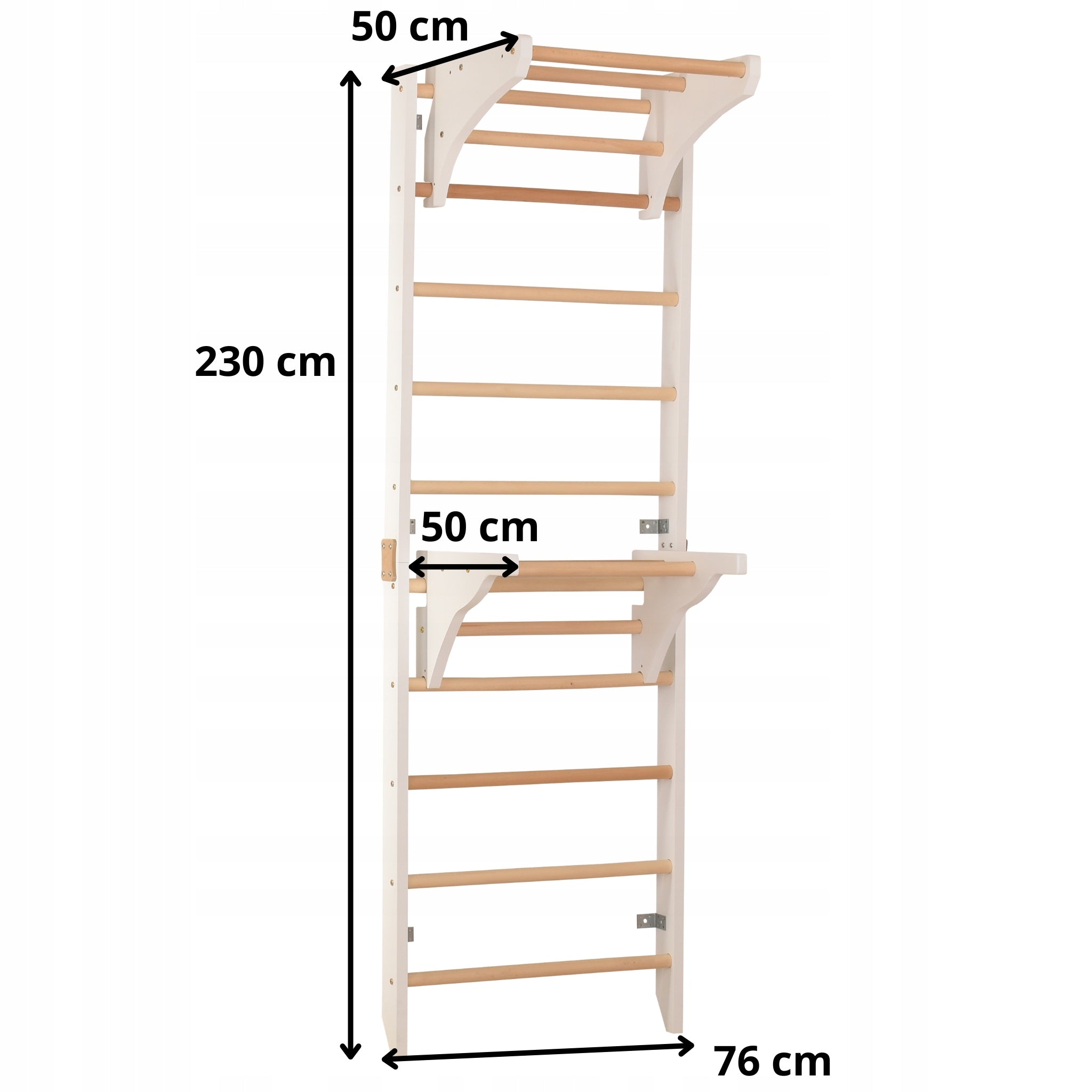 Gymnastic ladder with 2 interchangeable bars, wheels and rope – white 2IN1 Manufacturer code RNG 2W1 WHITE